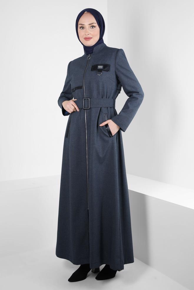 Vêtements hijab BLEU MARINE PARDESSUS CEINTURE 10827 - ALVİNA