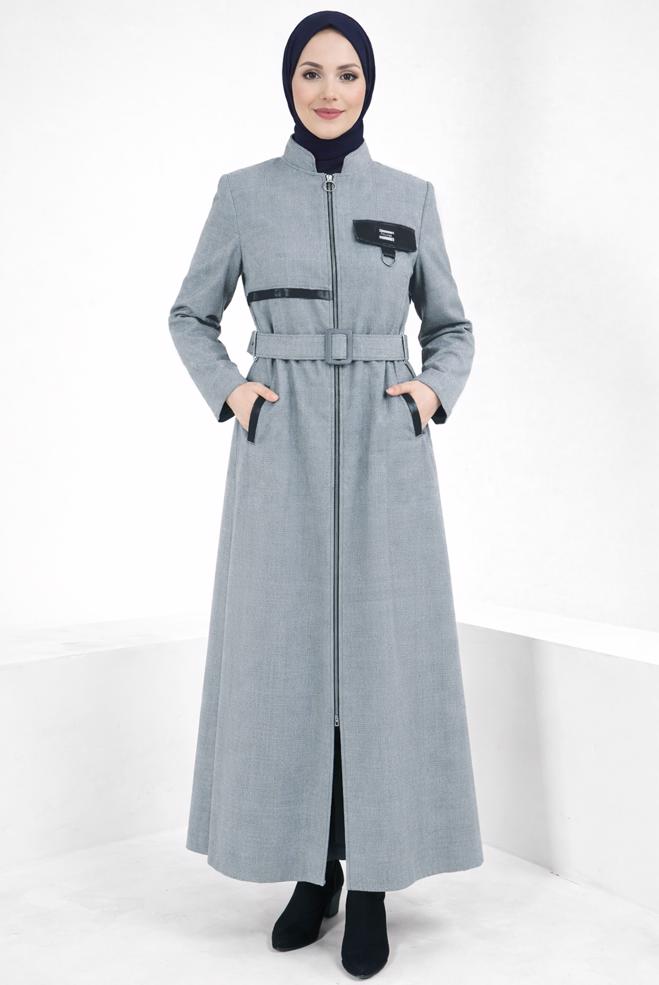 Vêtements hijab BLEU MARINE PARDESSUS CEINTURE 10827 - ALVİNA