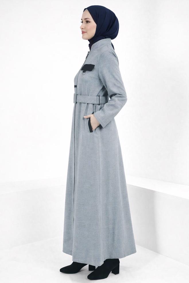 Vêtements hijab BLEU MARINE PARDESSUS CEINTURE 10827 - ALVİNA