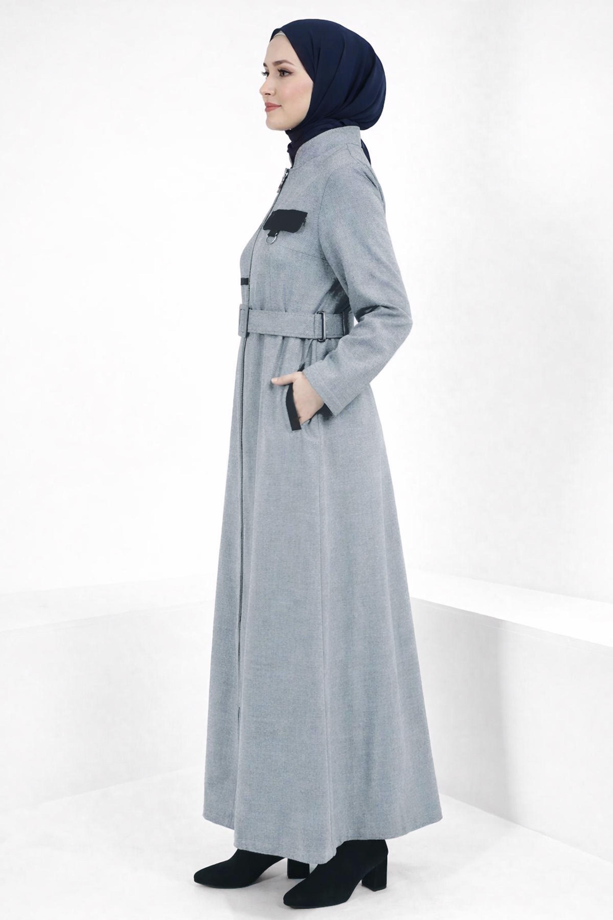 Vêtements hijab BLEU MARINE PARDESSUS CEINTURE 10827