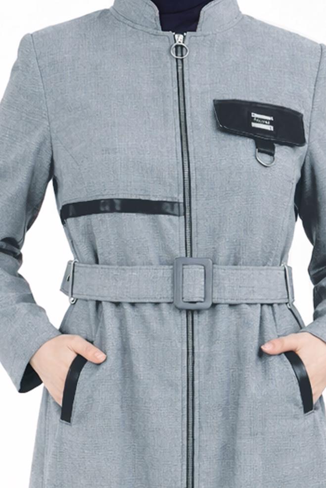 Vêtements hijab BLEU MARINE PARDESSUS CEINTURE 10827 - ALVİNA