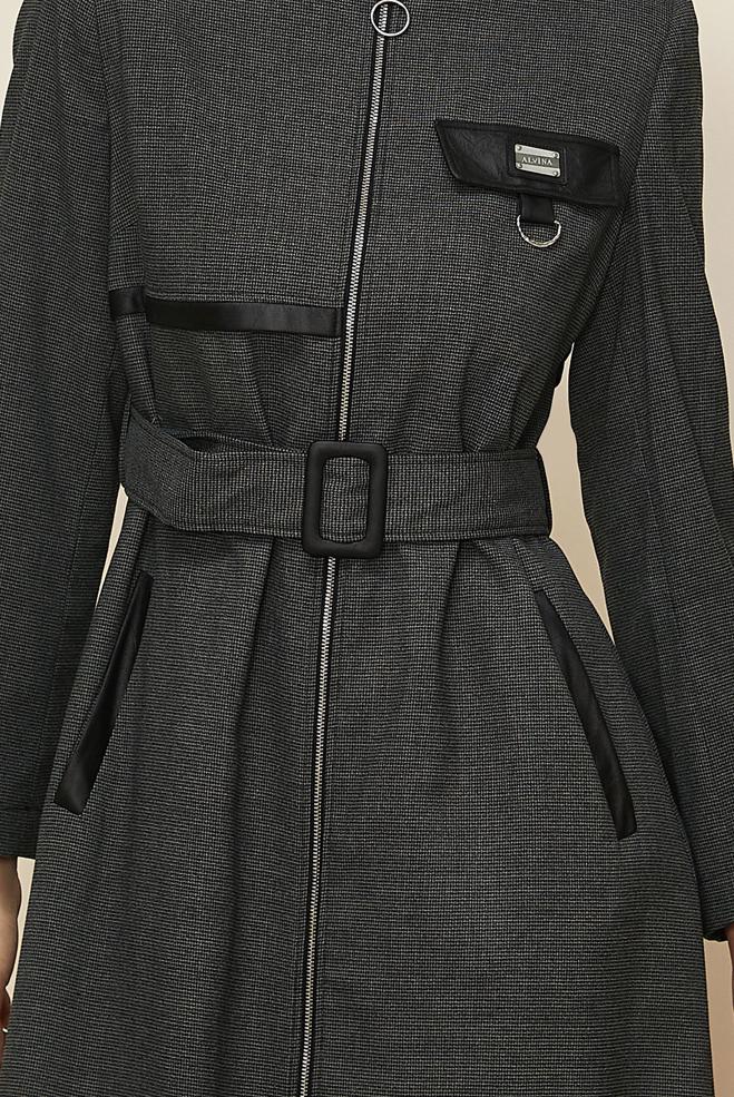 Tesettür giyim GRİ KEMERLİ PARDESÜ 10827 - ALVİNA