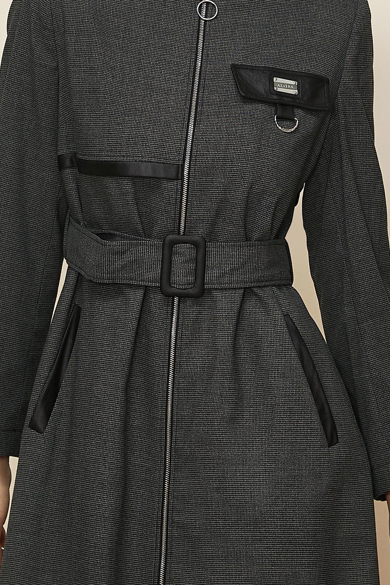 Tesettür giyim GRİ KEMERLİ PARDESÜ 10827