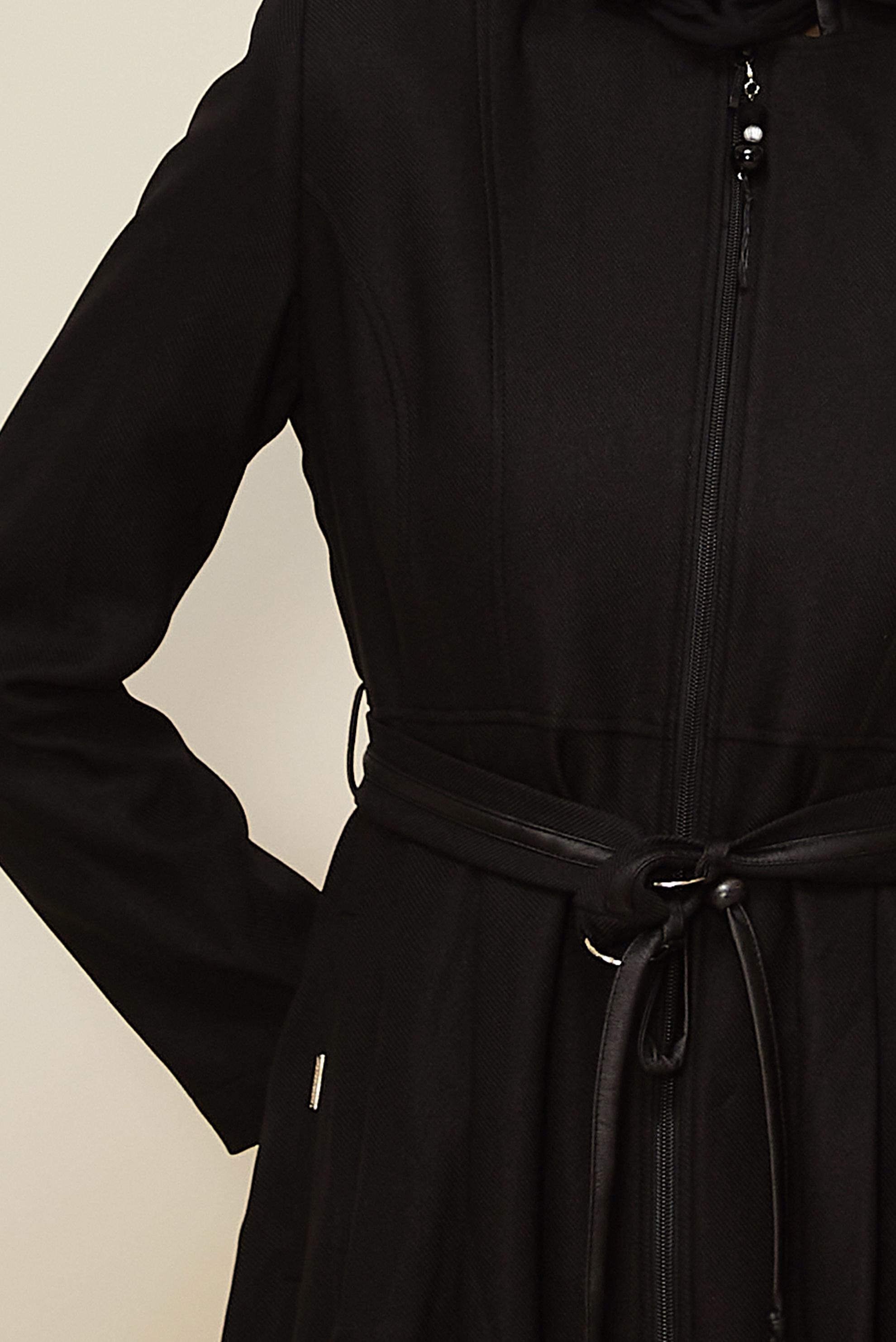 Tesettür giyim SİYAH KUŞAKLI PARDESÜ 10828