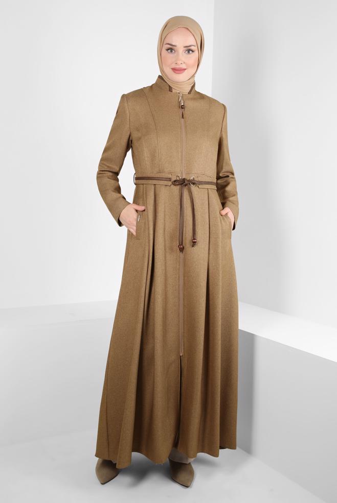 Vêtements hijab BRUN PARDESSUS CEINTURE 10828 - ALVİNA