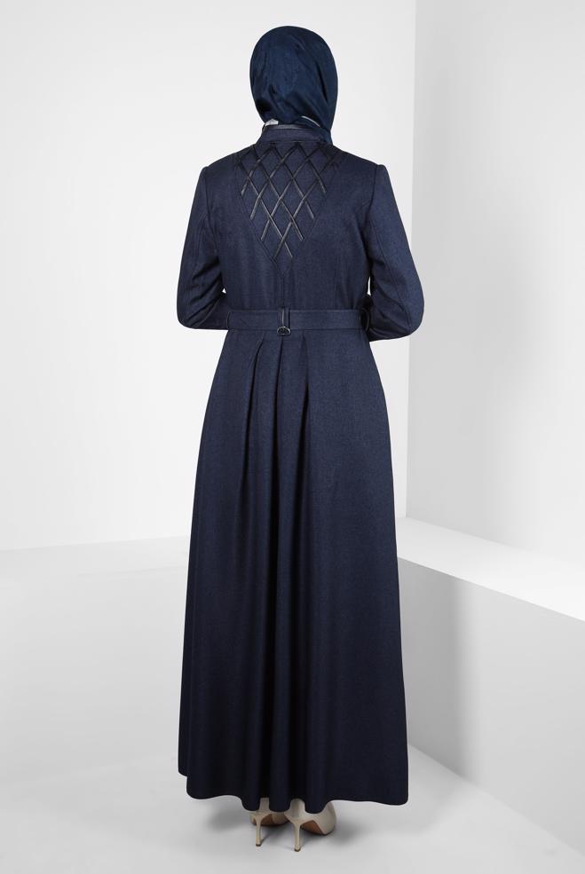 Vêtements hijab BLEU MARINE PARDESSUS CEINTURE 10828 - ALVİNA