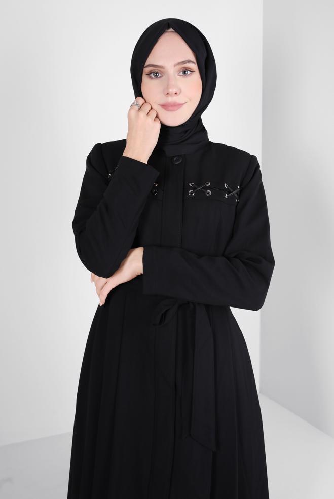 Vêtements hijab NOIR PARDESSUS AVEC ŒILLETS 10829 - ALVİNA