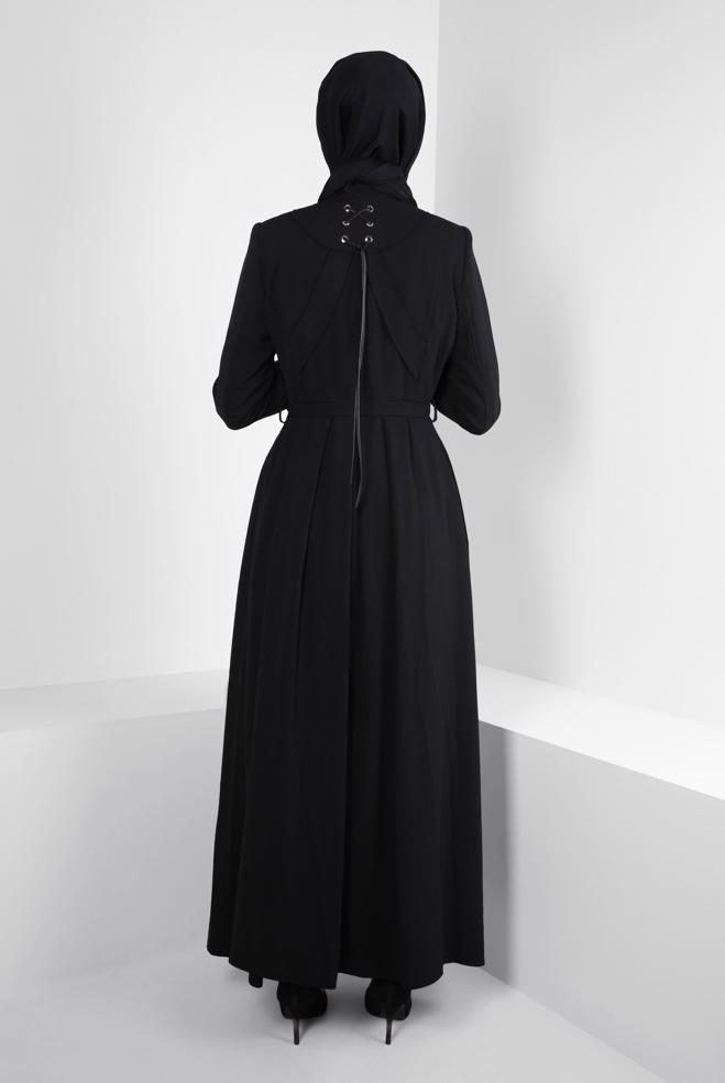 Vêtements hijab NOIR PARDESSUS AVEC ŒILLETS 10829 - ALVİNA