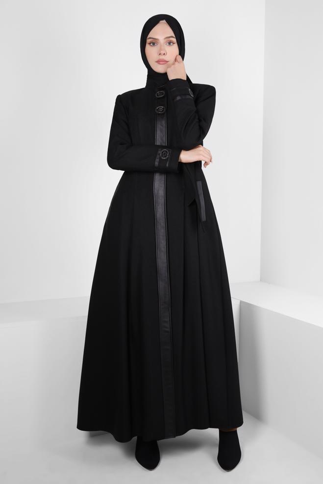 Vêtements hijab NOIR PARDESSUS CEINTURE 10830 - ALVİNA