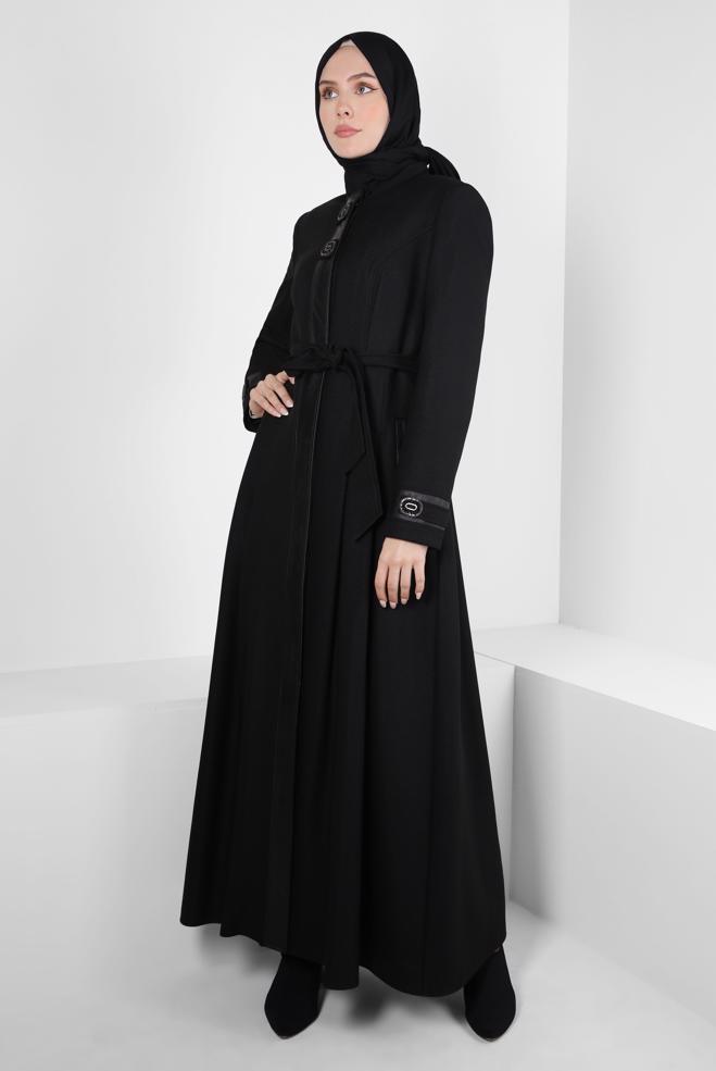 Vêtements hijab NOIR PARDESSUS CEINTURE 10830 - ALVİNA