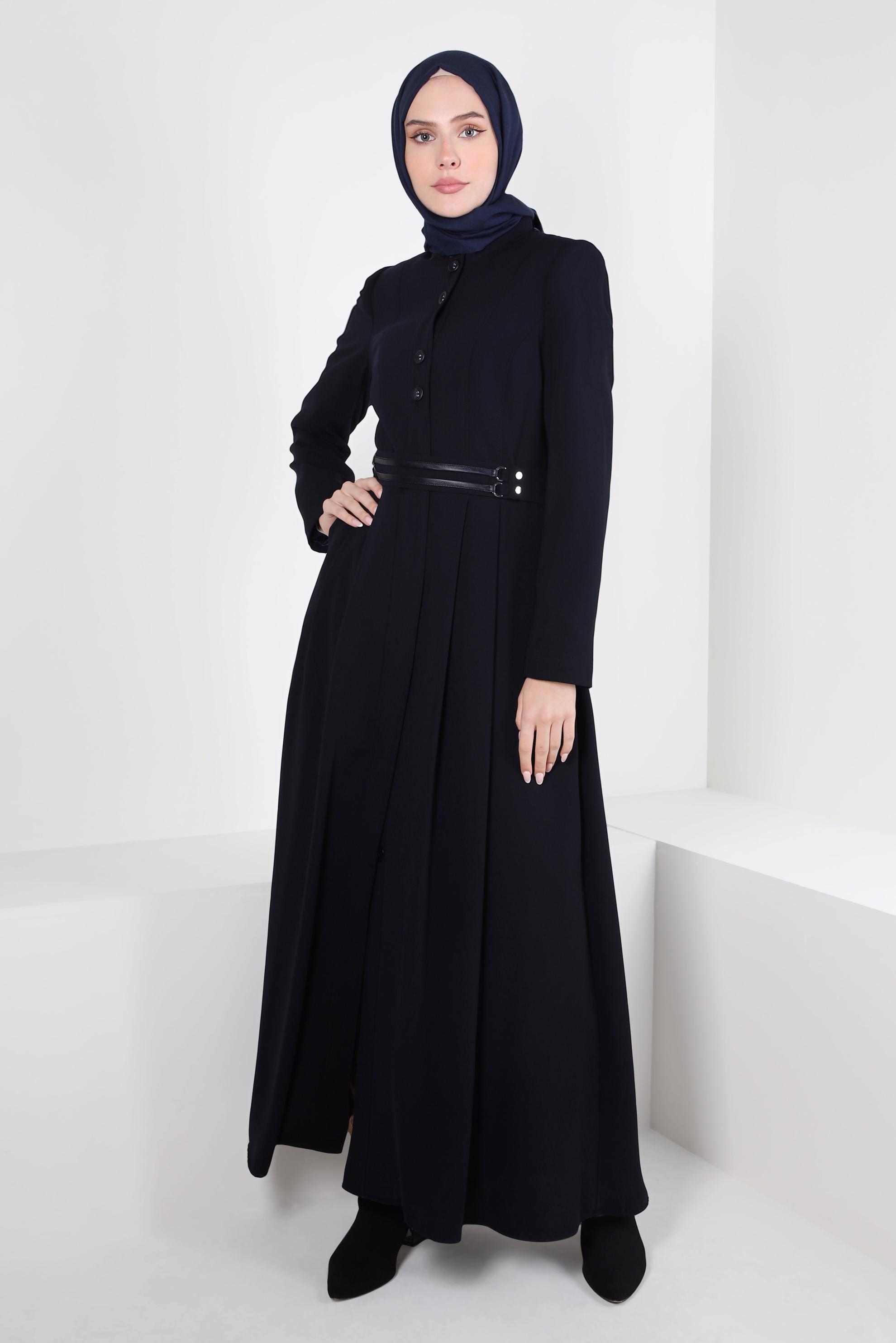 Tesettür giyim LACİVERT KEMERLİ PARDESÜ 10831