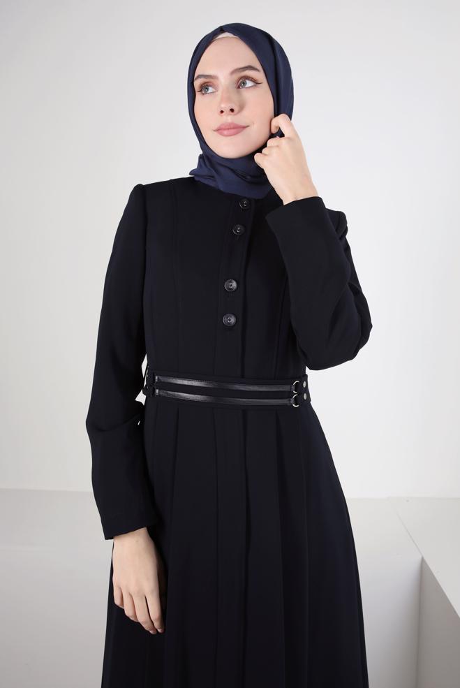 Vêtements hijab BLEU MARINE PARDESSUS CEINTURE 10831 - ALVİNA