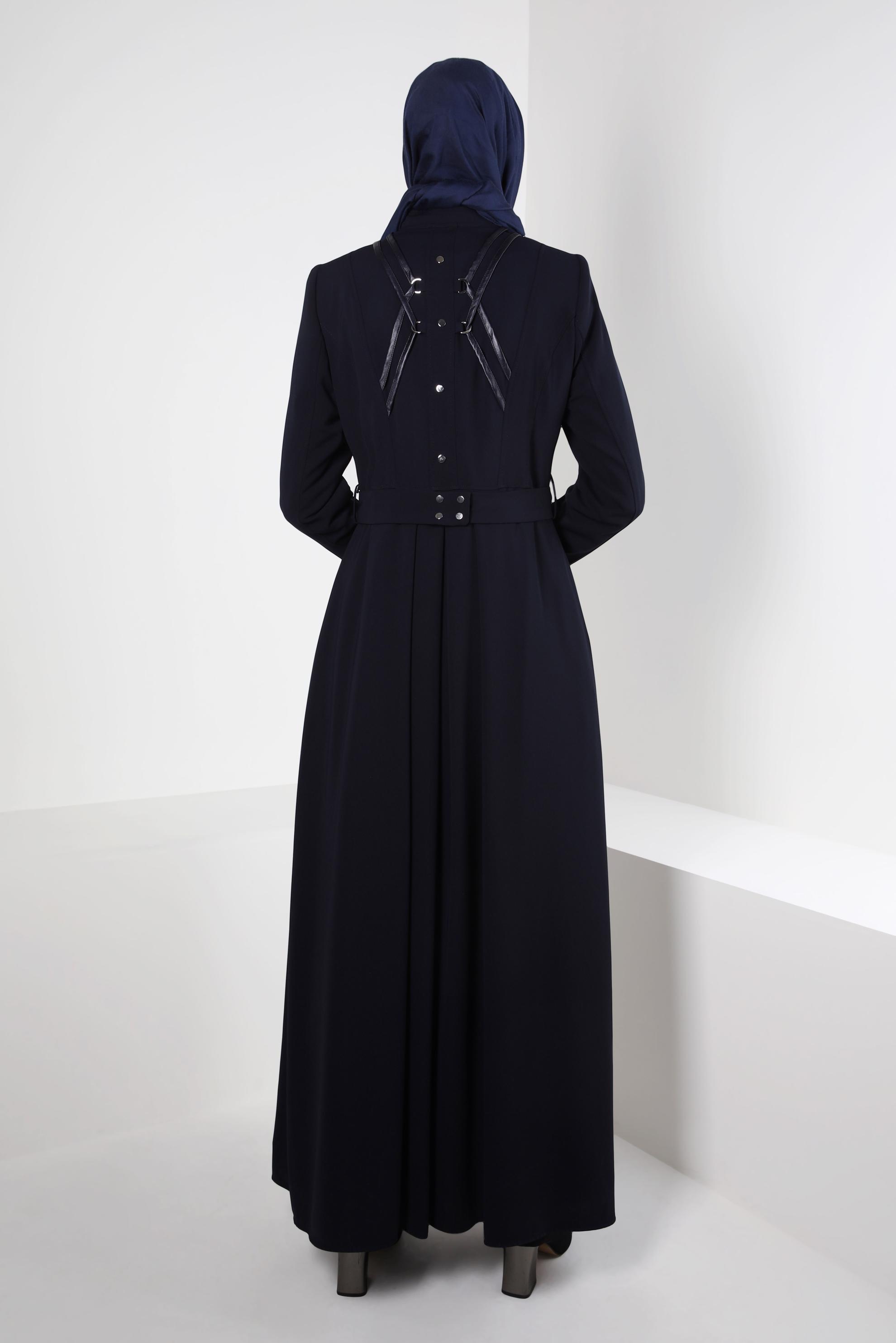 Tesettür giyim LACİVERT KEMERLİ PARDESÜ 10831