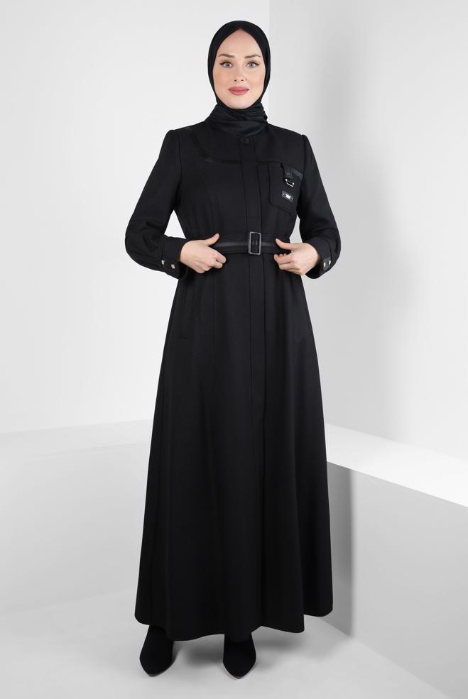Vêtements hijab NOIR PARDESSUS CEINTURE 10832 - ALVİNA