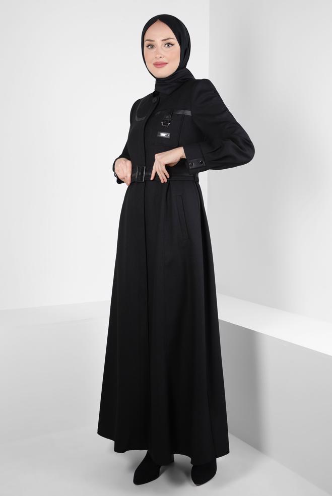 Vêtements hijab NOIR PARDESSUS CEINTURE 10832 - ALVİNA