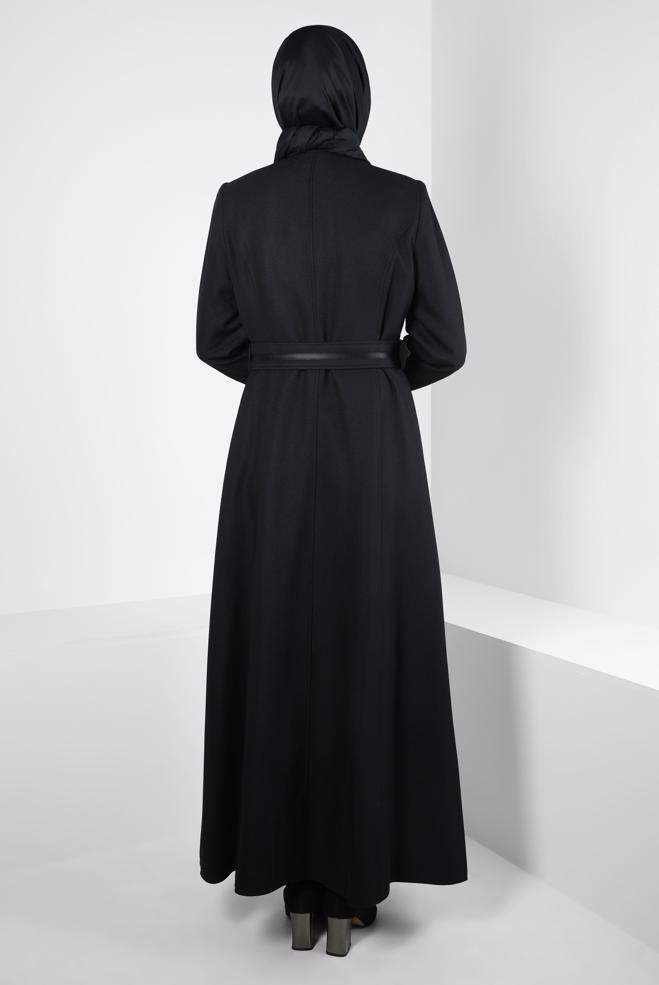 Vêtements hijab NOIR PARDESSUS CEINTURE 10832 - ALVİNA