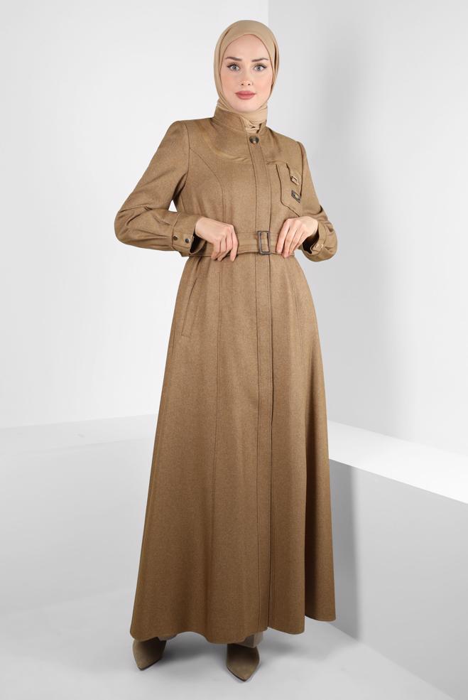 Vêtements hijab BRUN PARDESSUS CEINTURE 10832 - ALVİNA