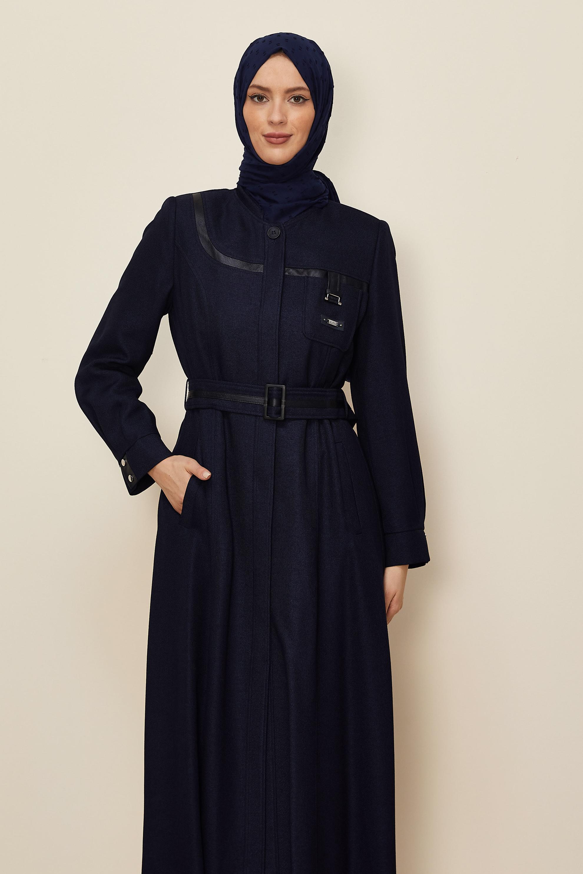 Vêtements hijab BLEU MARINE PARDESSUS CEINTURE 10832