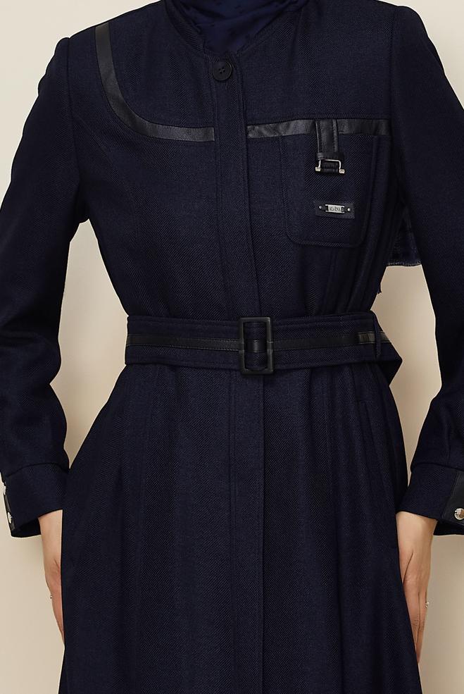 Vêtements hijab BLEU MARINE PARDESSUS CEINTURE 10832 - ALVİNA