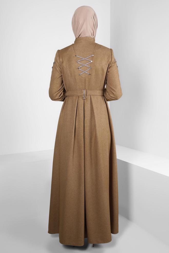 Vêtements hijab BRUN PARDESSUS CEINTURE 10833 - ALVİNA