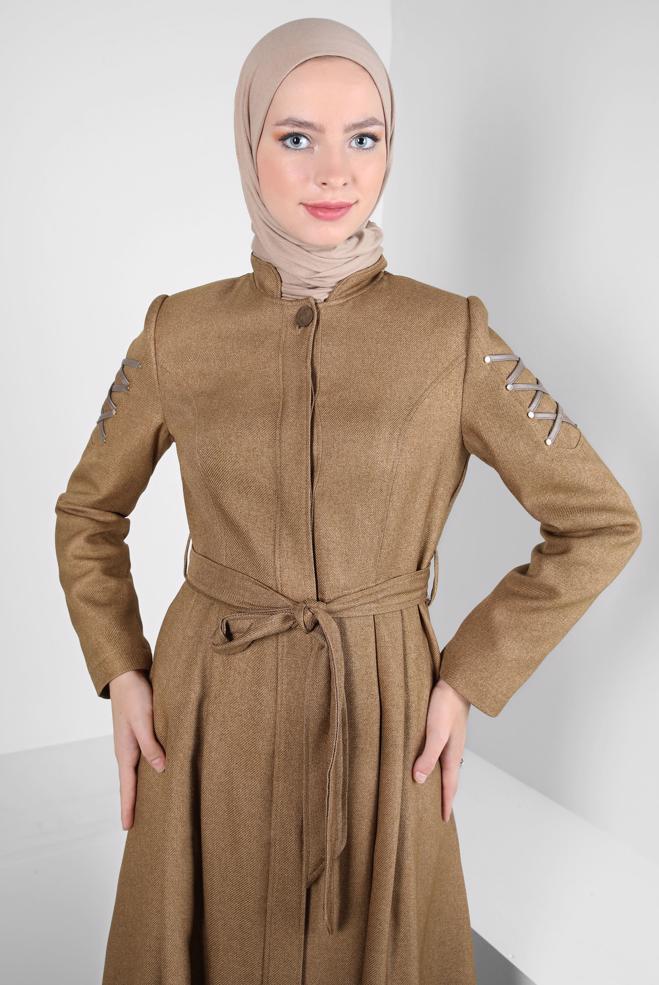 Vêtements hijab BEIGE PARDESSUS CEINTURE 10833 - ALVİNA