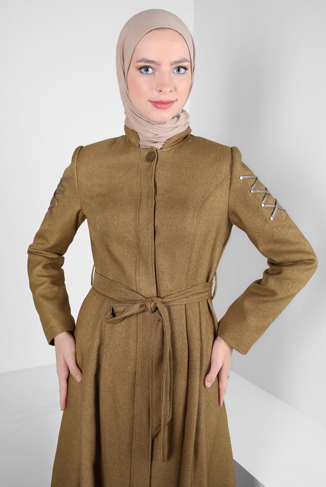 Hijab clothing YELLOW BELTED TOPCOAT 10833 - ALVİNA