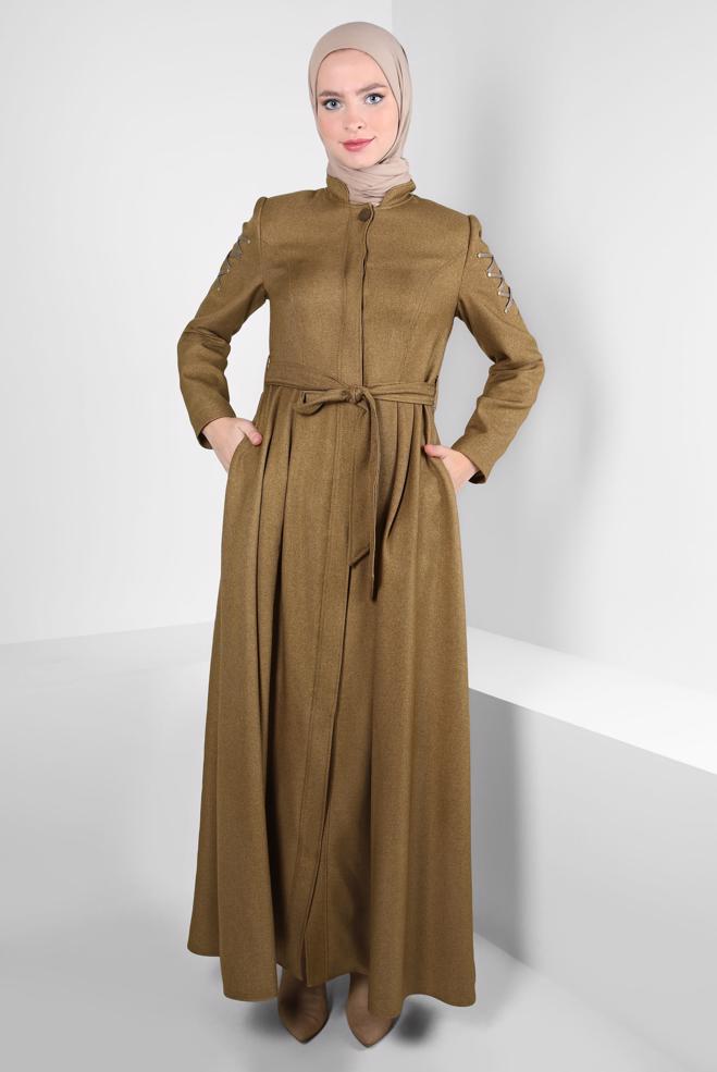 Hijab clothing YELLOW BELTED TOPCOAT 10833 - ALVİNA