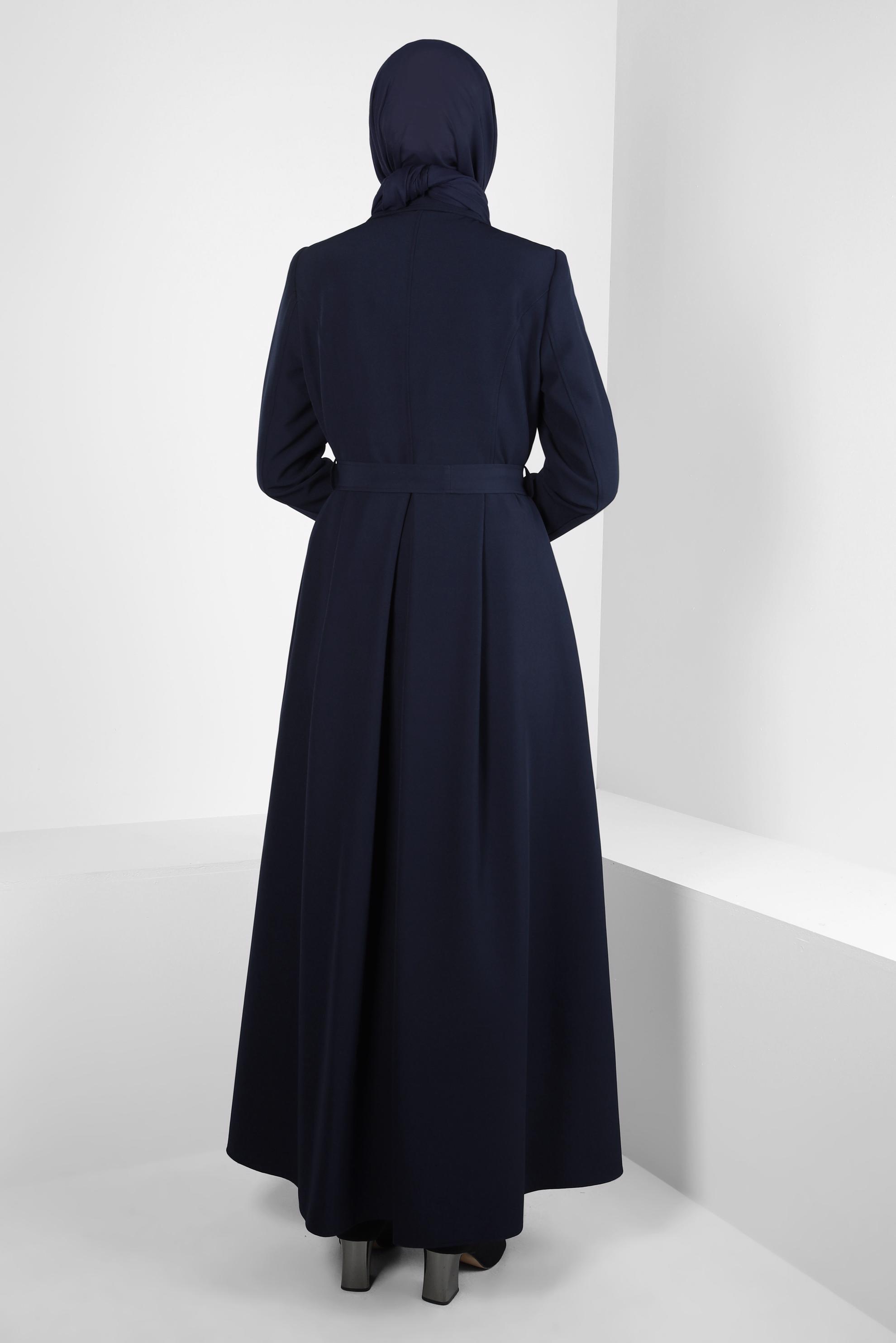 Tesettür giyim LACİVERT KUŞAKLI PARDESÜ 10835
