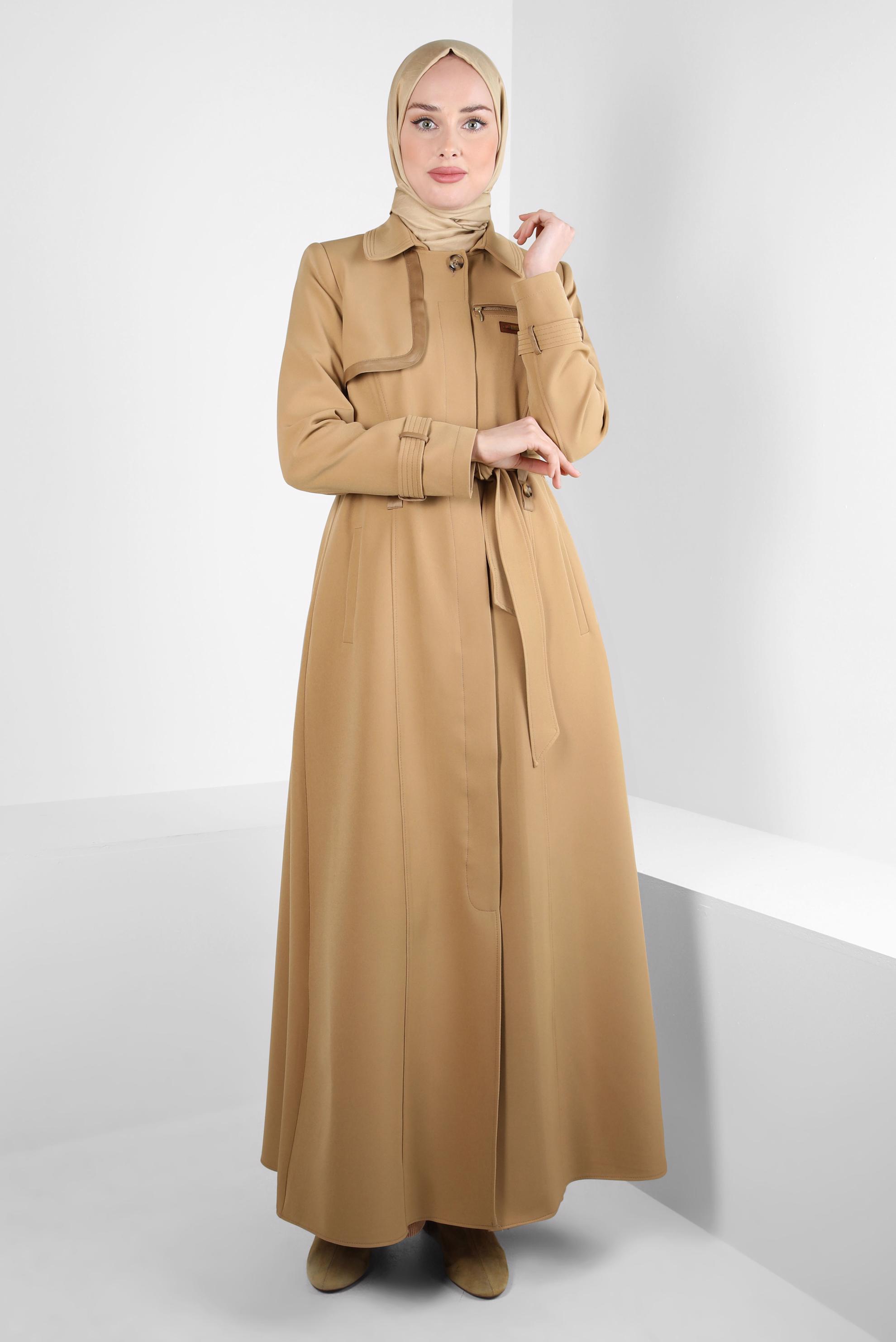 Tesettür giyim KAHVE KUŞAKLI PARDESÜ 10835