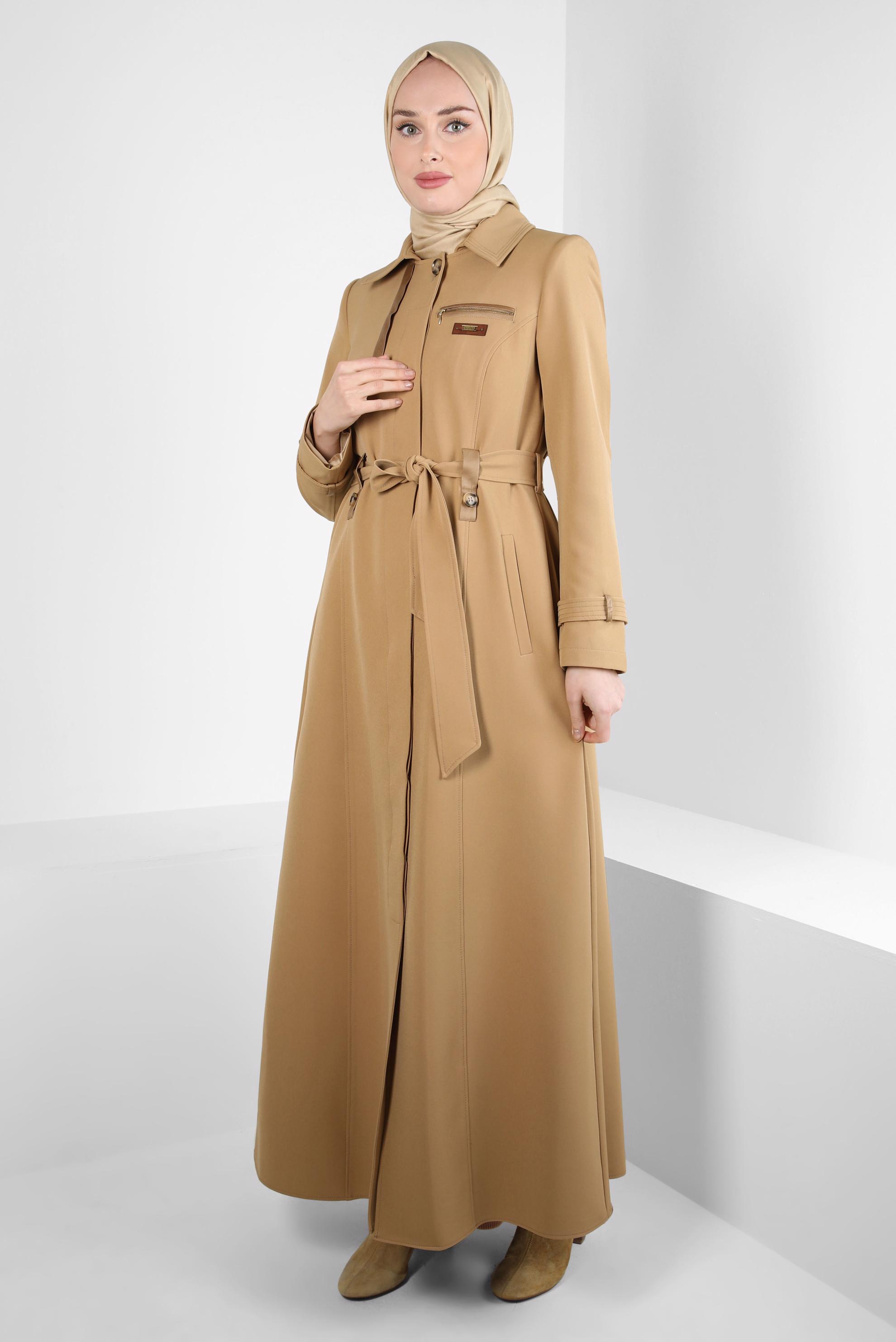 Tesettür giyim KAHVE KUŞAKLI PARDESÜ 10835