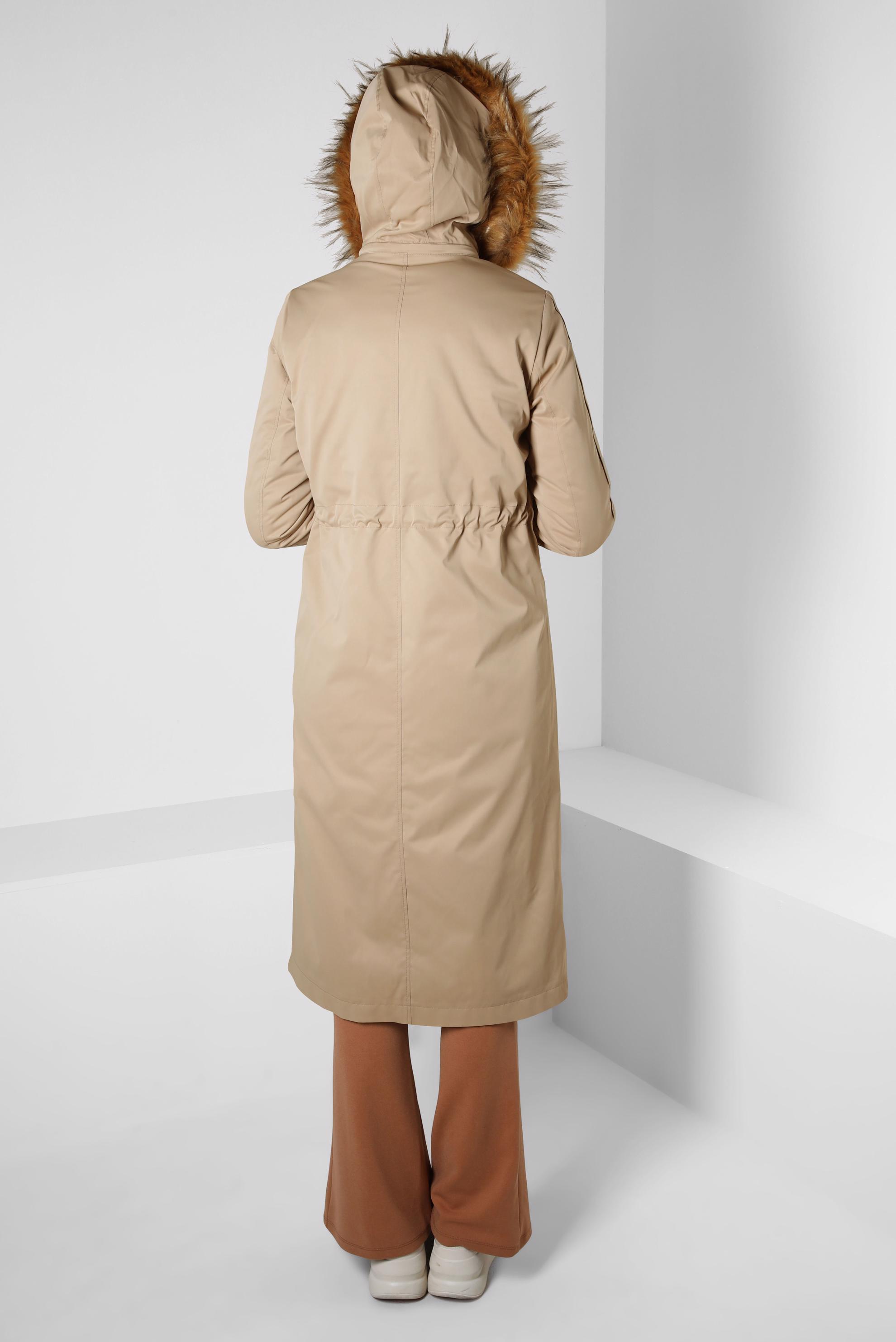 Tesettür giyim KAHVE KAPÜŞONLU PARKA 90266