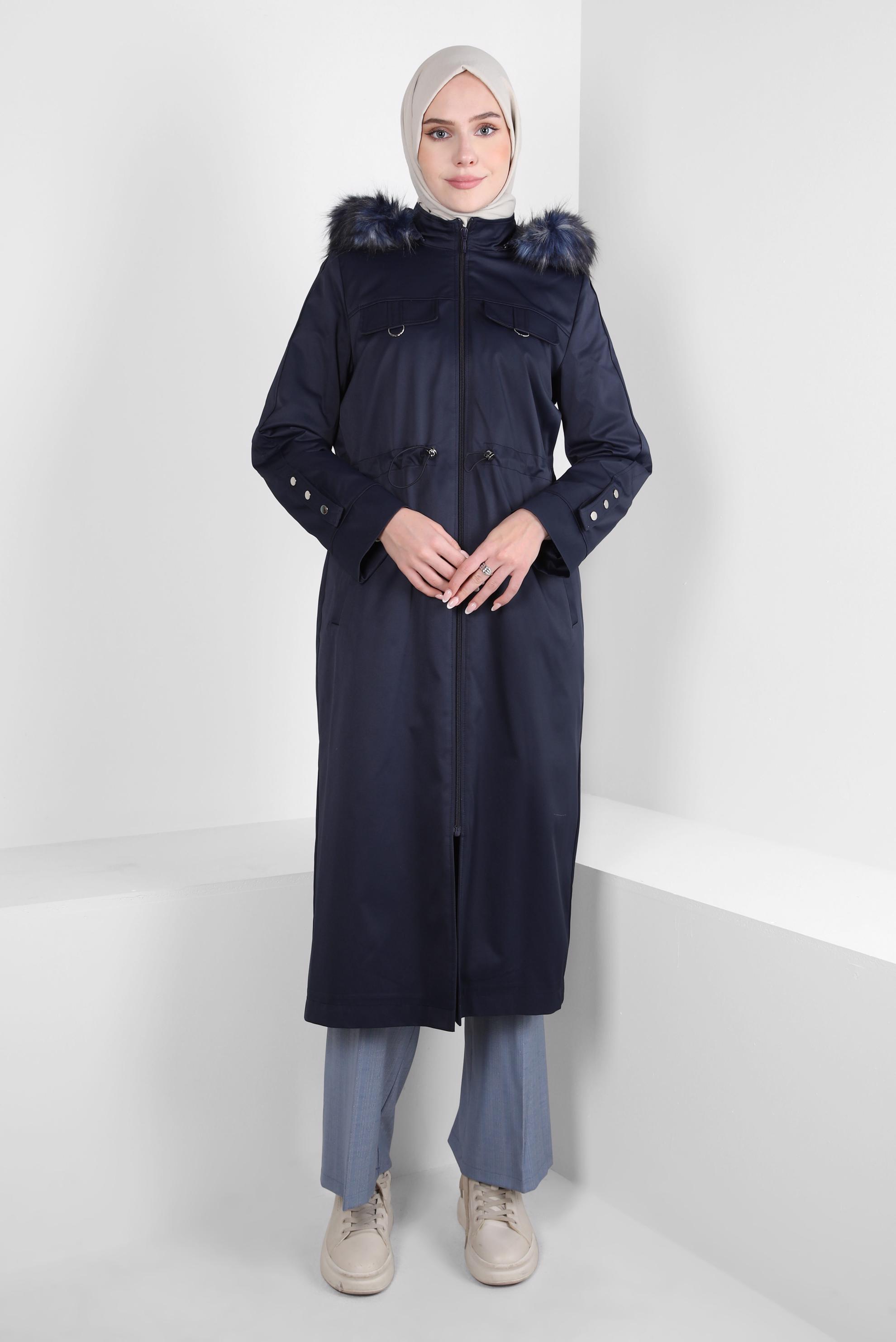 Tesettür giyim LACİVERT KAPÜŞONLU PARKA 90266