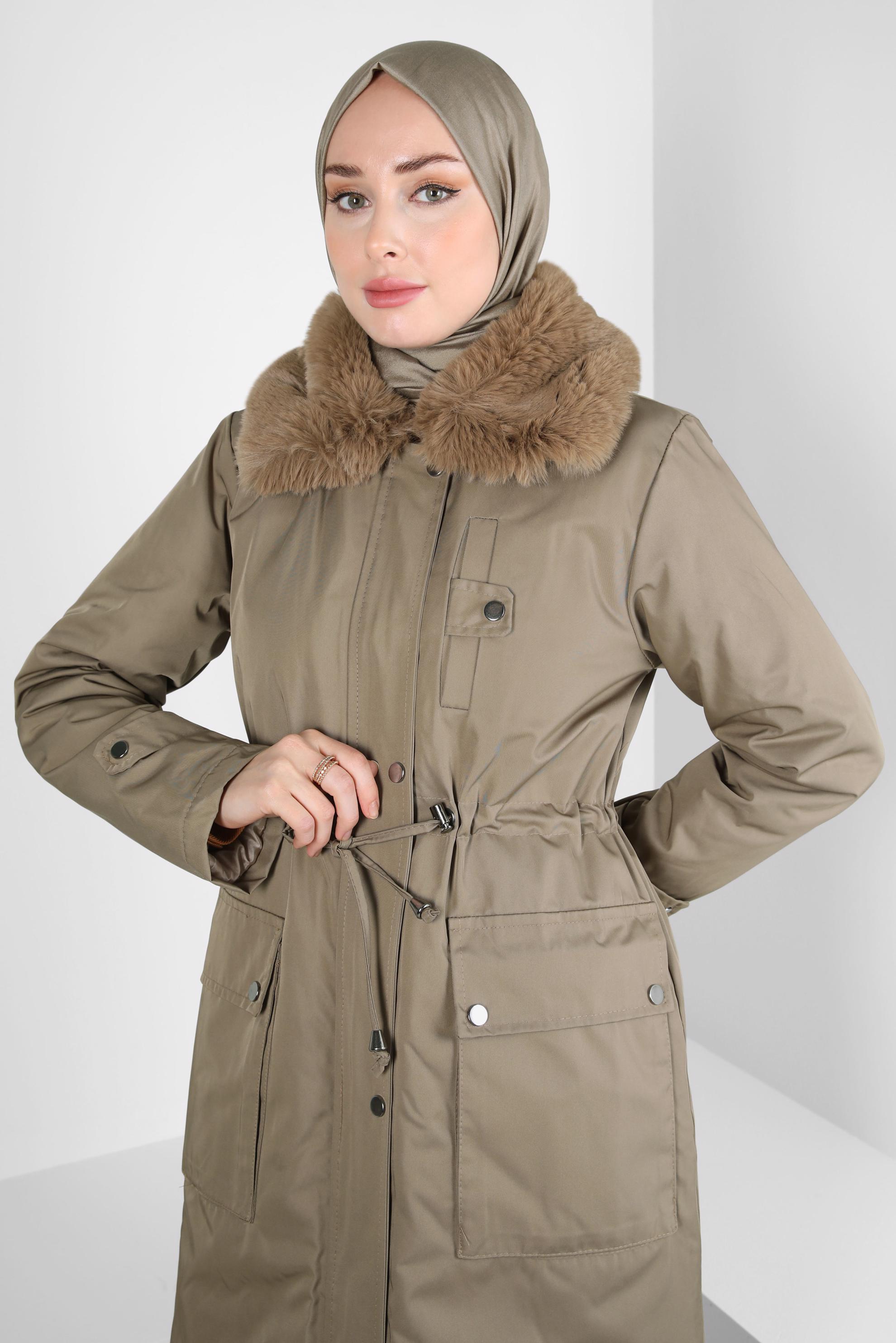 Tesettür giyim VİZON KÜRK DETAYLI PARKA 90423