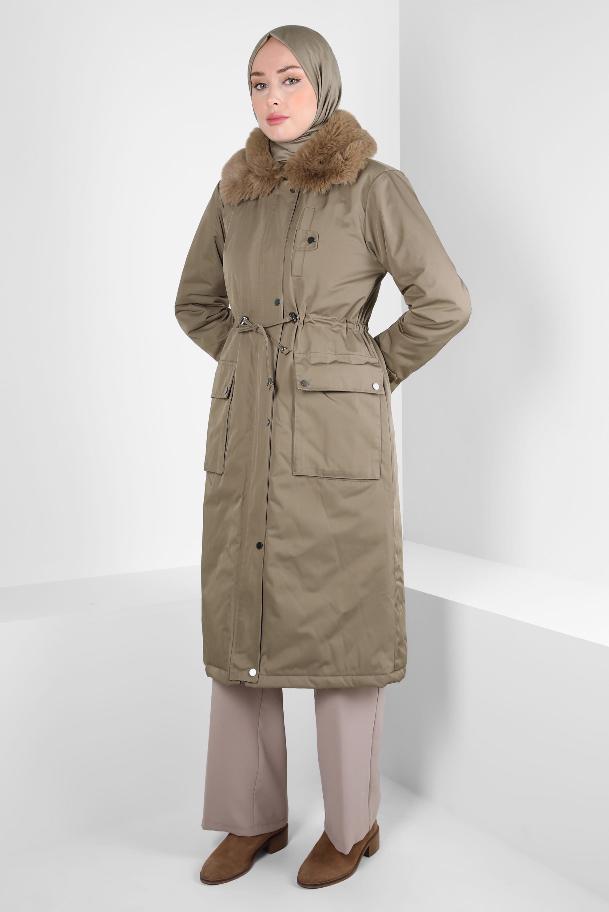 Tesettür giyim VİZON KÜRK DETAYLI PARKA 90423