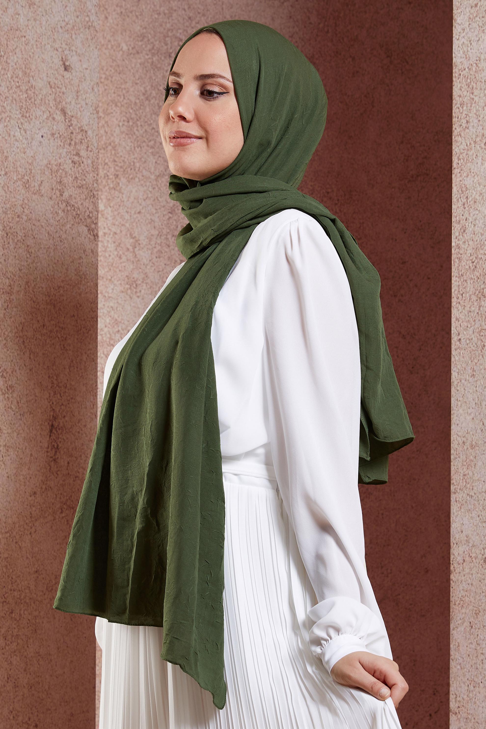 Tesettür giyim HAKİ ALVİNA BAMBU KRAŞ ŞAL 8301