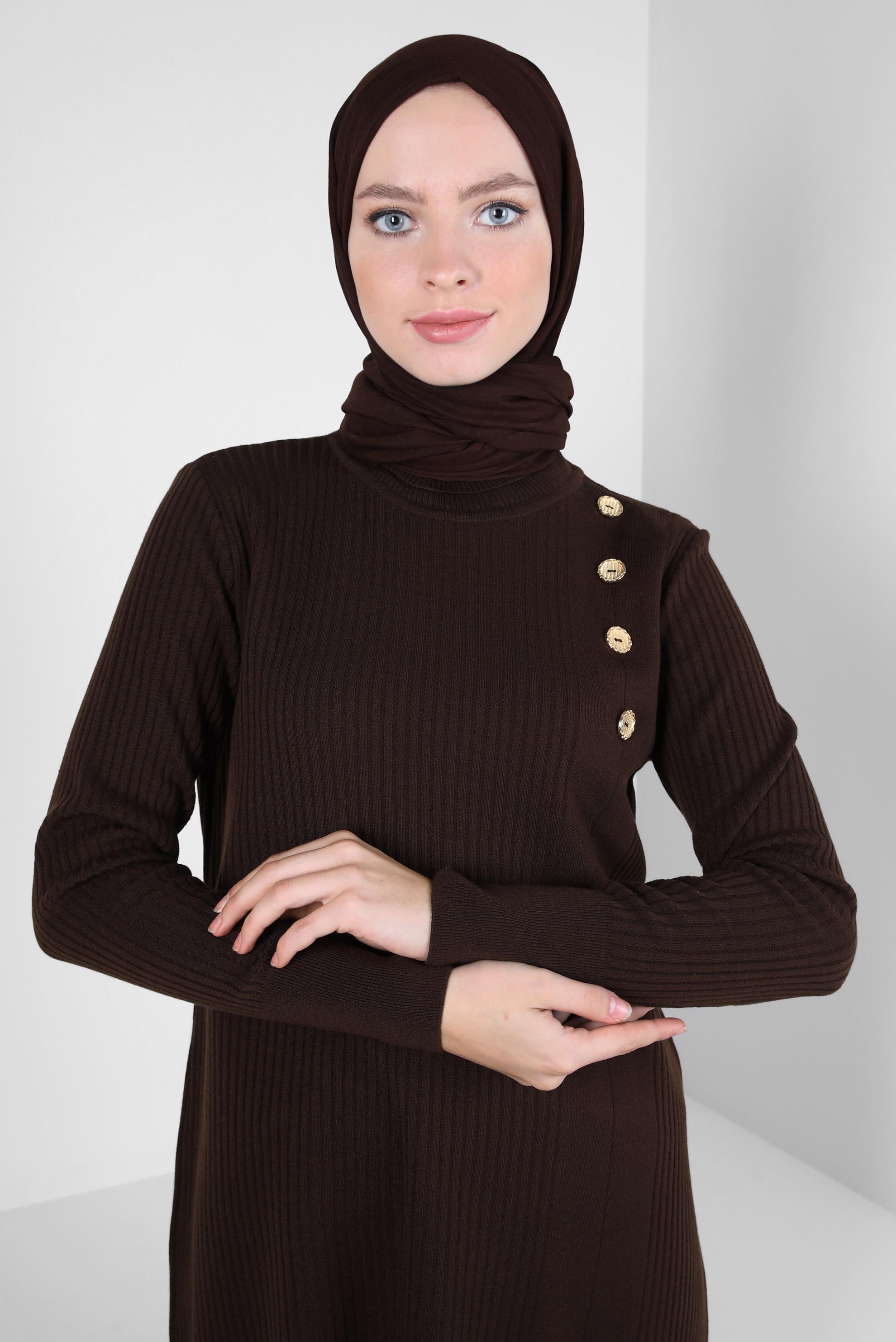 Tesettür giyim KAHVE ALVİNA BAMBU KRAŞ ŞAL 8301