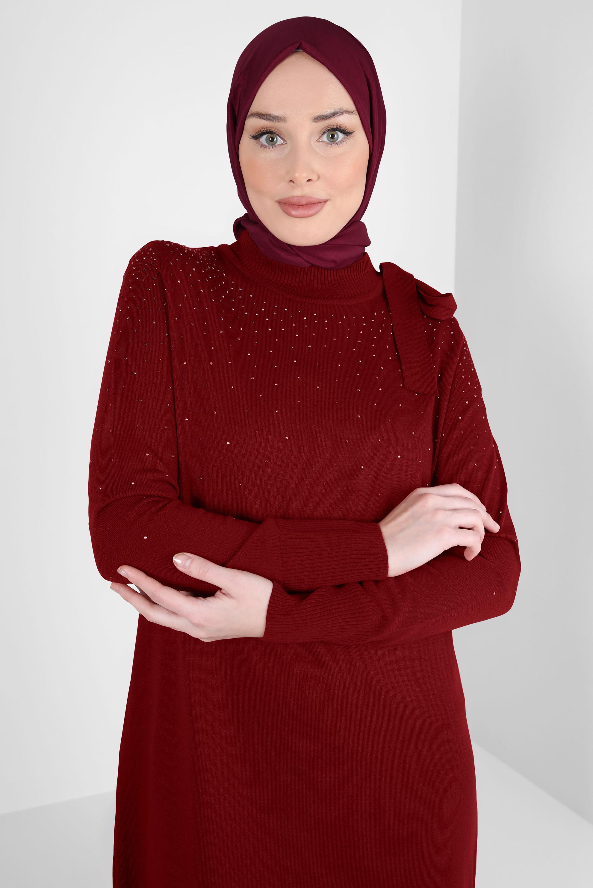Tesettür giyim BORDO ALVİNA KRAŞ ŞAL 8304