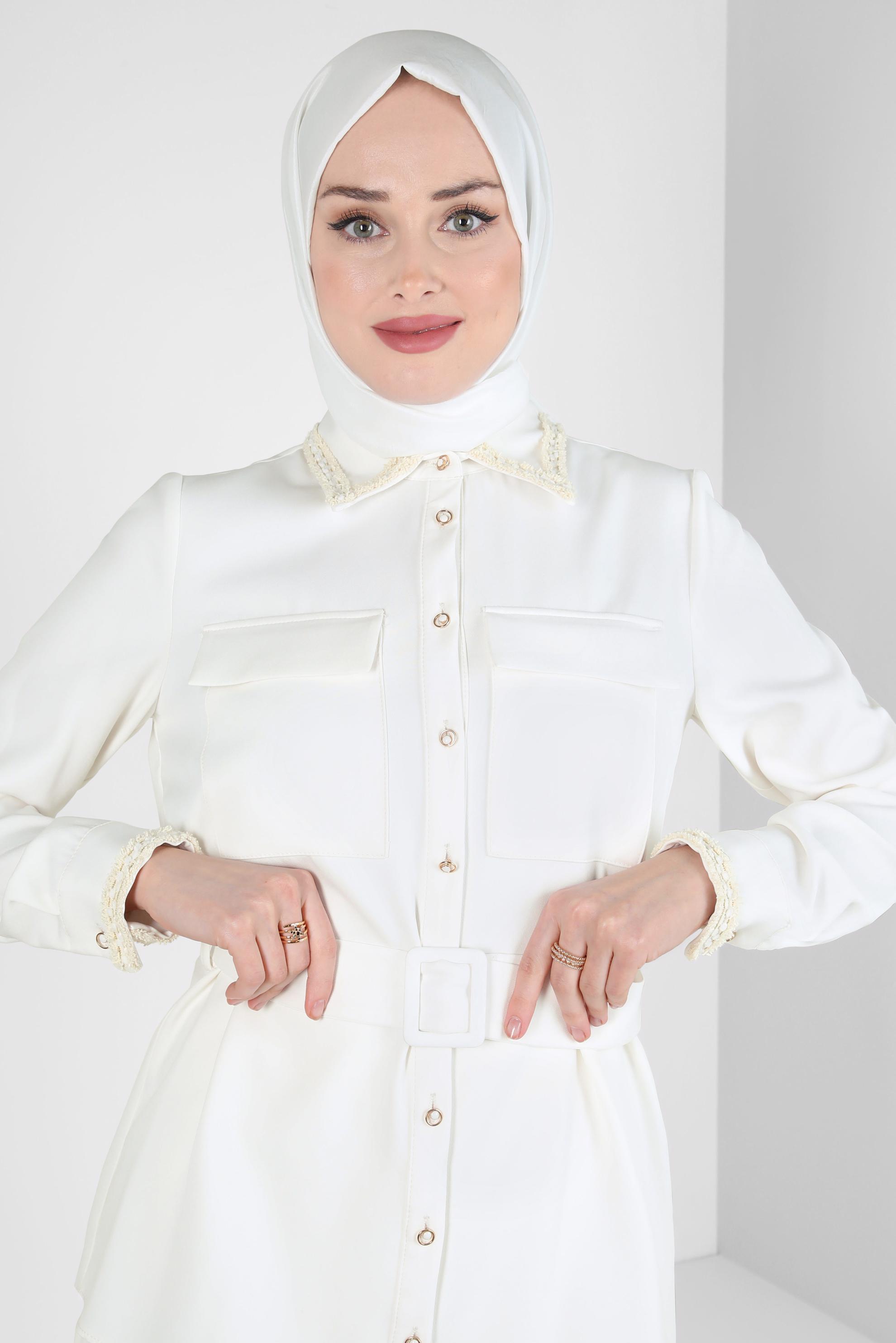 Tesettür giyim EKRU ALVİNA KRAŞ ŞAL 8304