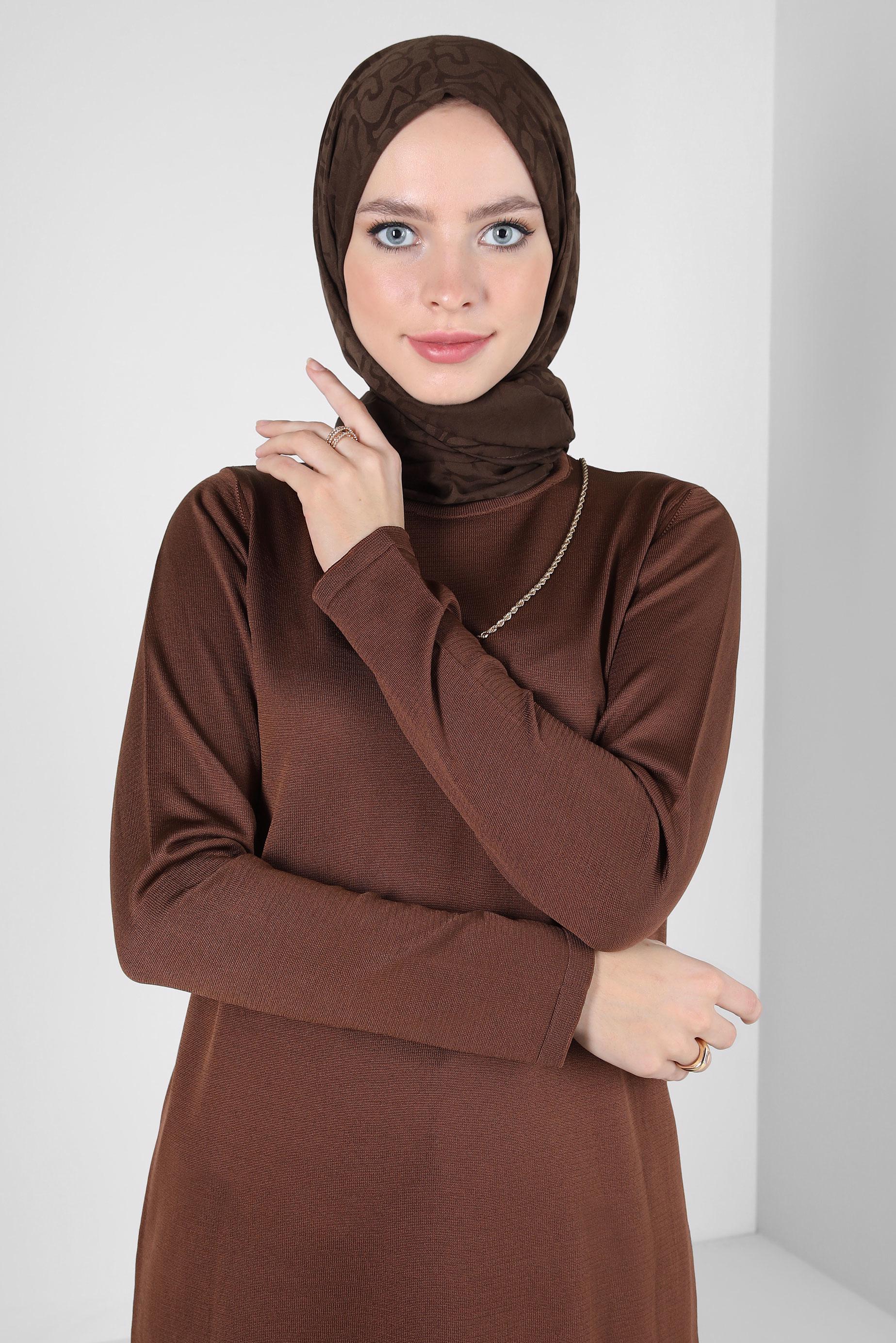 Tesettür giyim KAHVE ALVİNA JAKAR ŞAL 8306