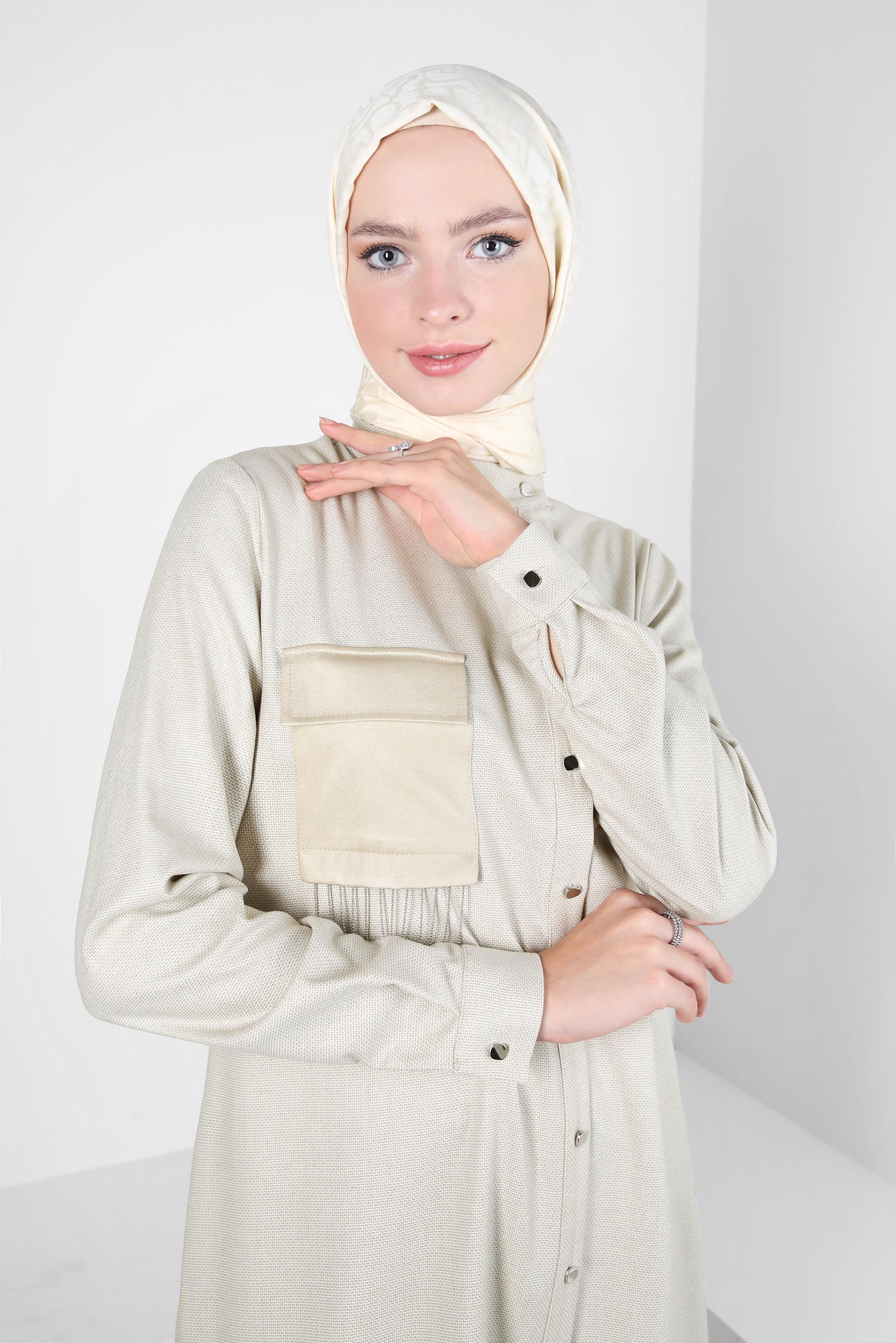 Tesettür giyim EKRU ALVİNA JAKAR ŞAL 8306