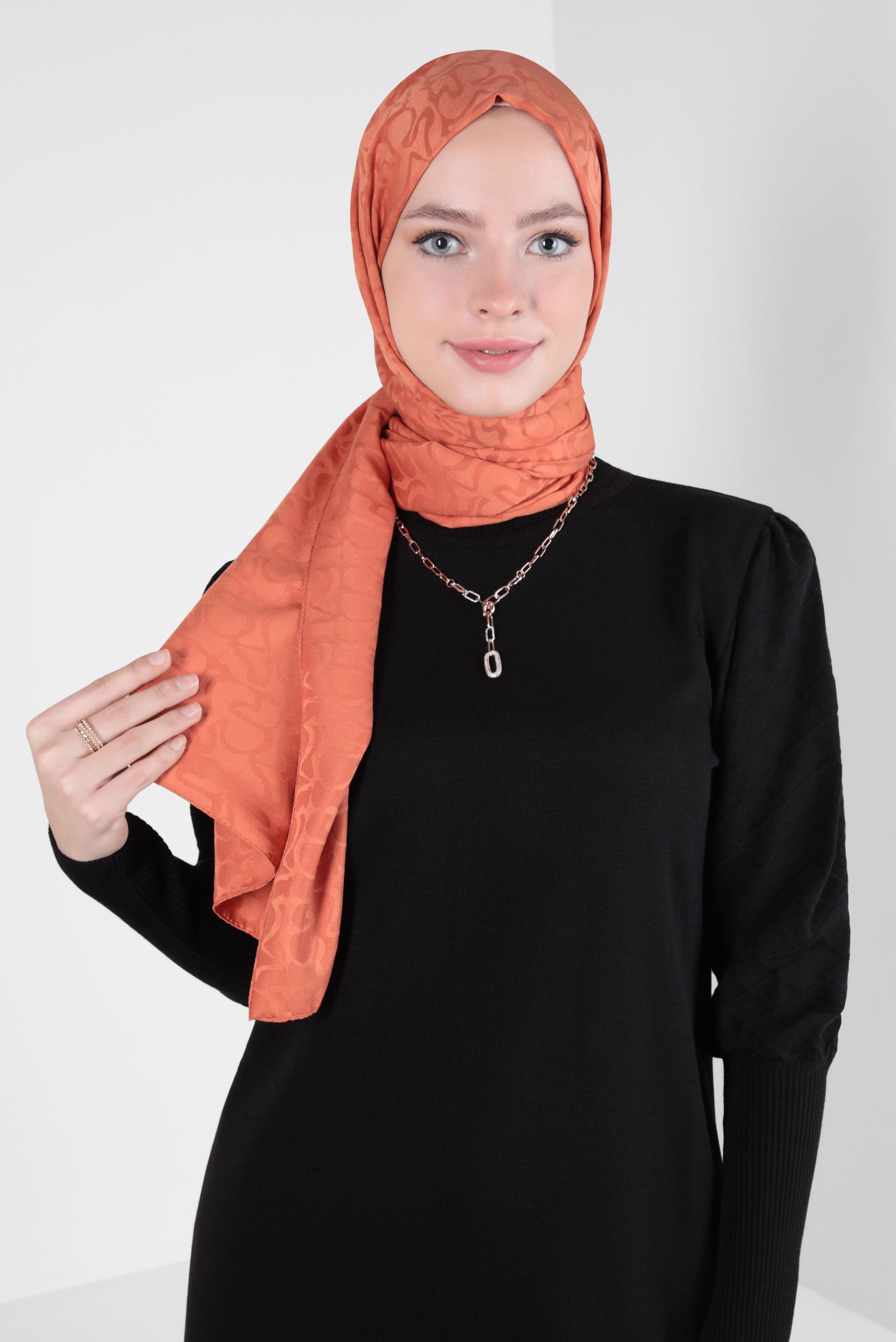 Tesettür giyim TURUNCU ALVİNA JAKAR ŞAL 8306
