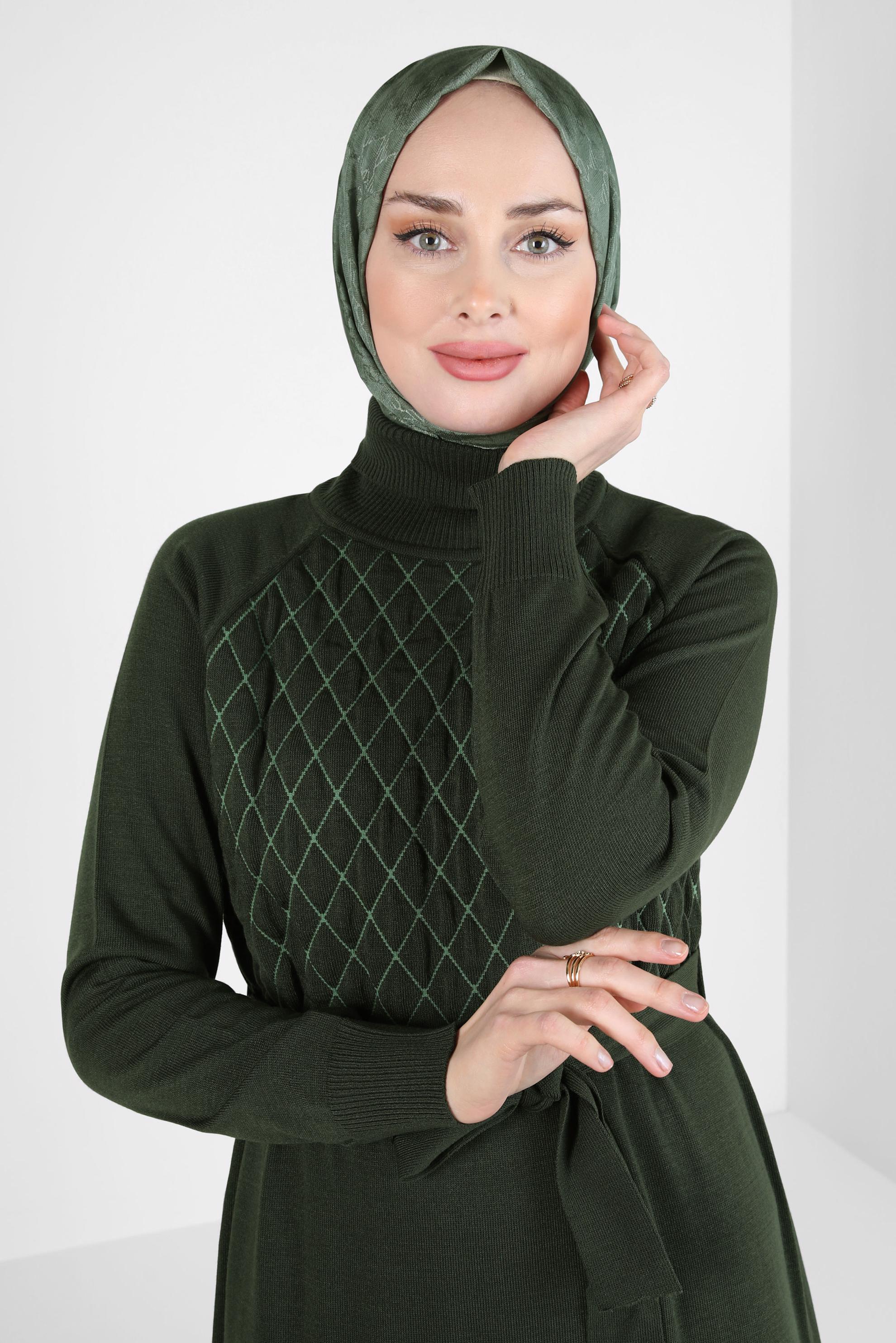 Tesettür giyim HAKİ ALVİNA JAKARLI ŞAL 8307