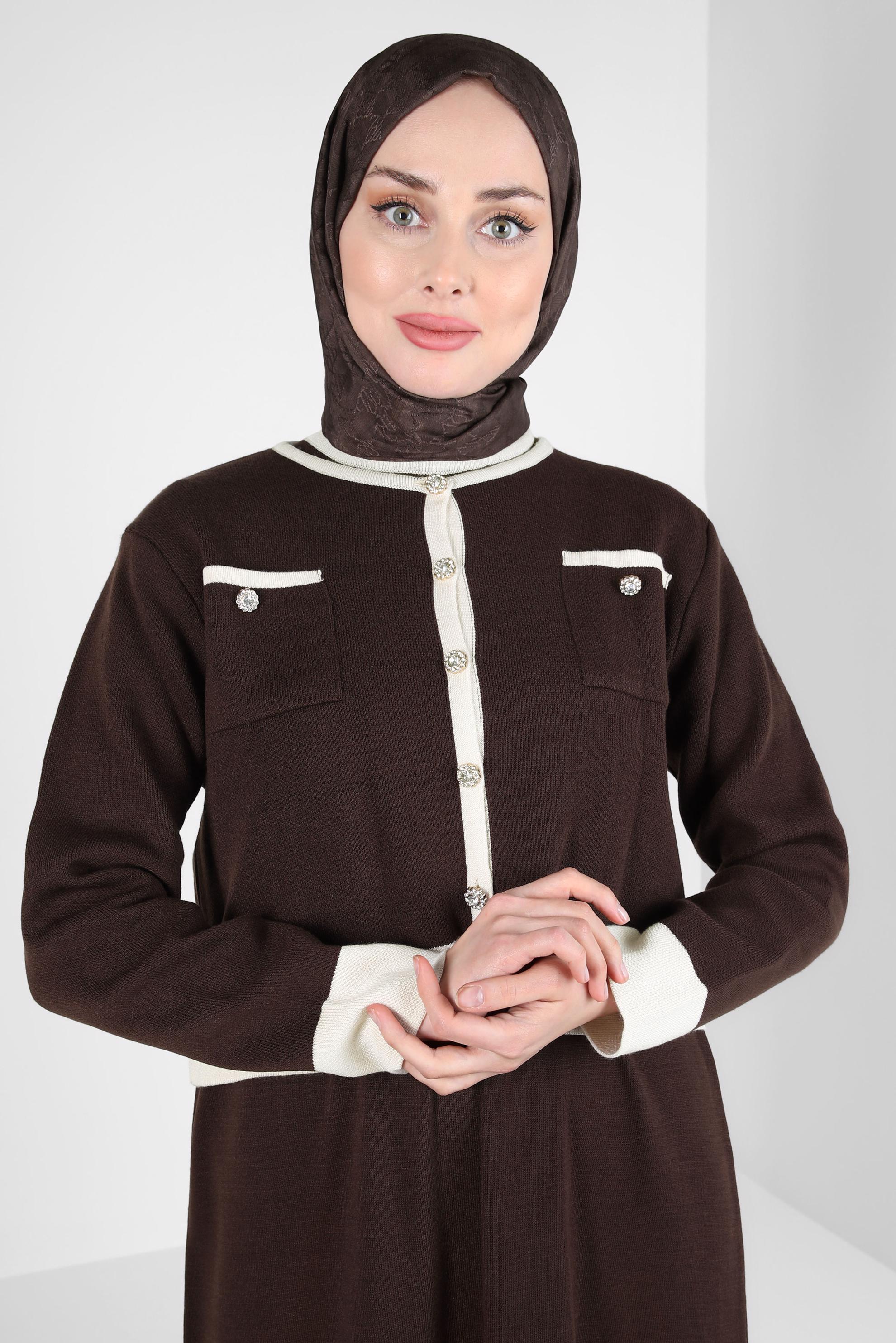 Tesettür giyim KAHVE ALVİNA JAKARLI ŞAL 8307