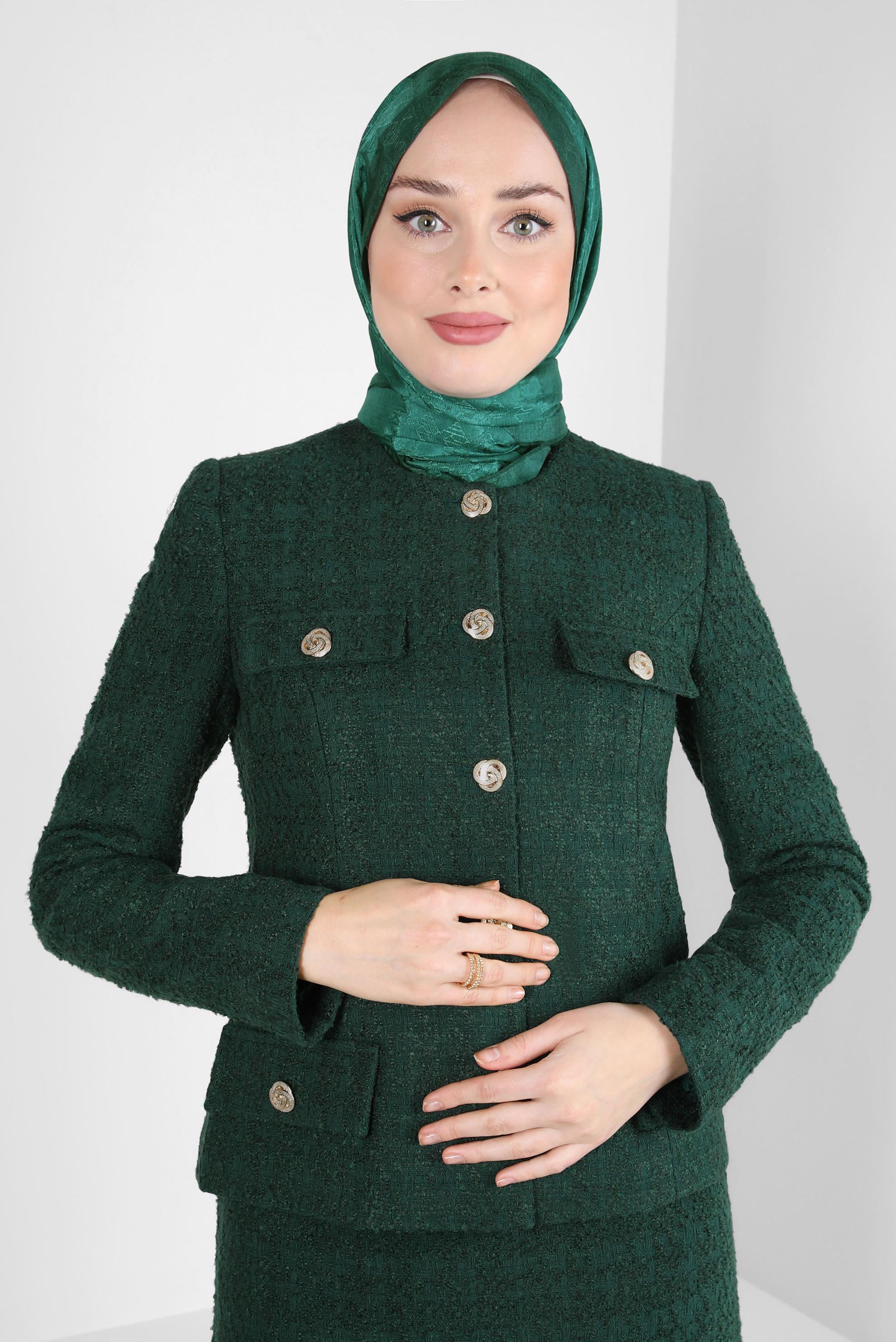 Tesettür giyim YEŞİL ALVİNA JAKARLI ŞAL 8307