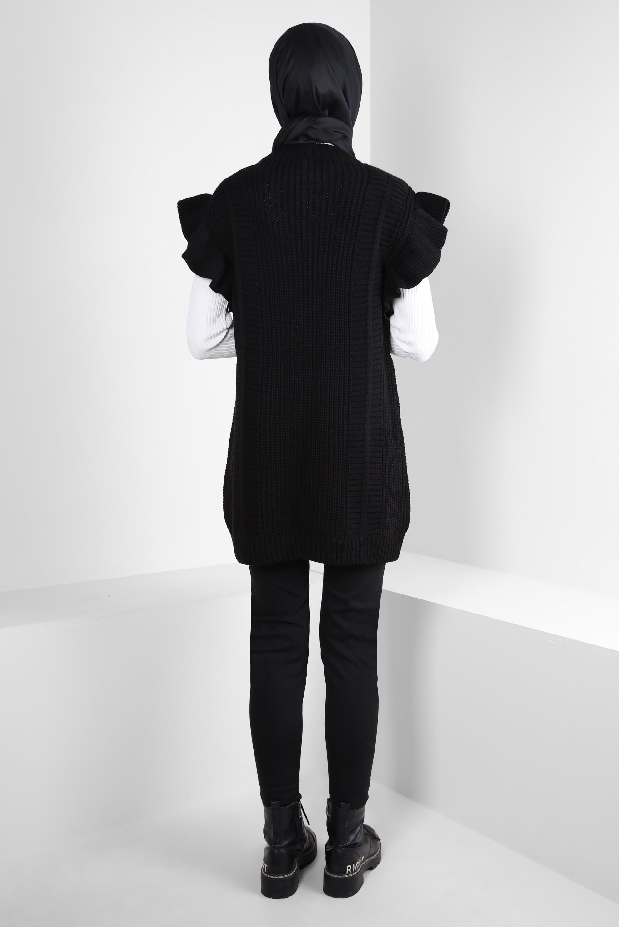 Tesettür giyim SİYAH FIRFIR DETAYLI TRİKO SÜVETER 44030