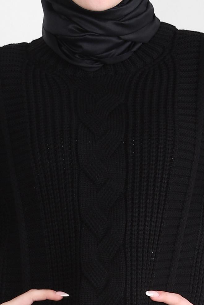 Hijab clothing BLACK RUFFLE DETAIL KNITWEAR SWEATER 44030 - ALVİNA