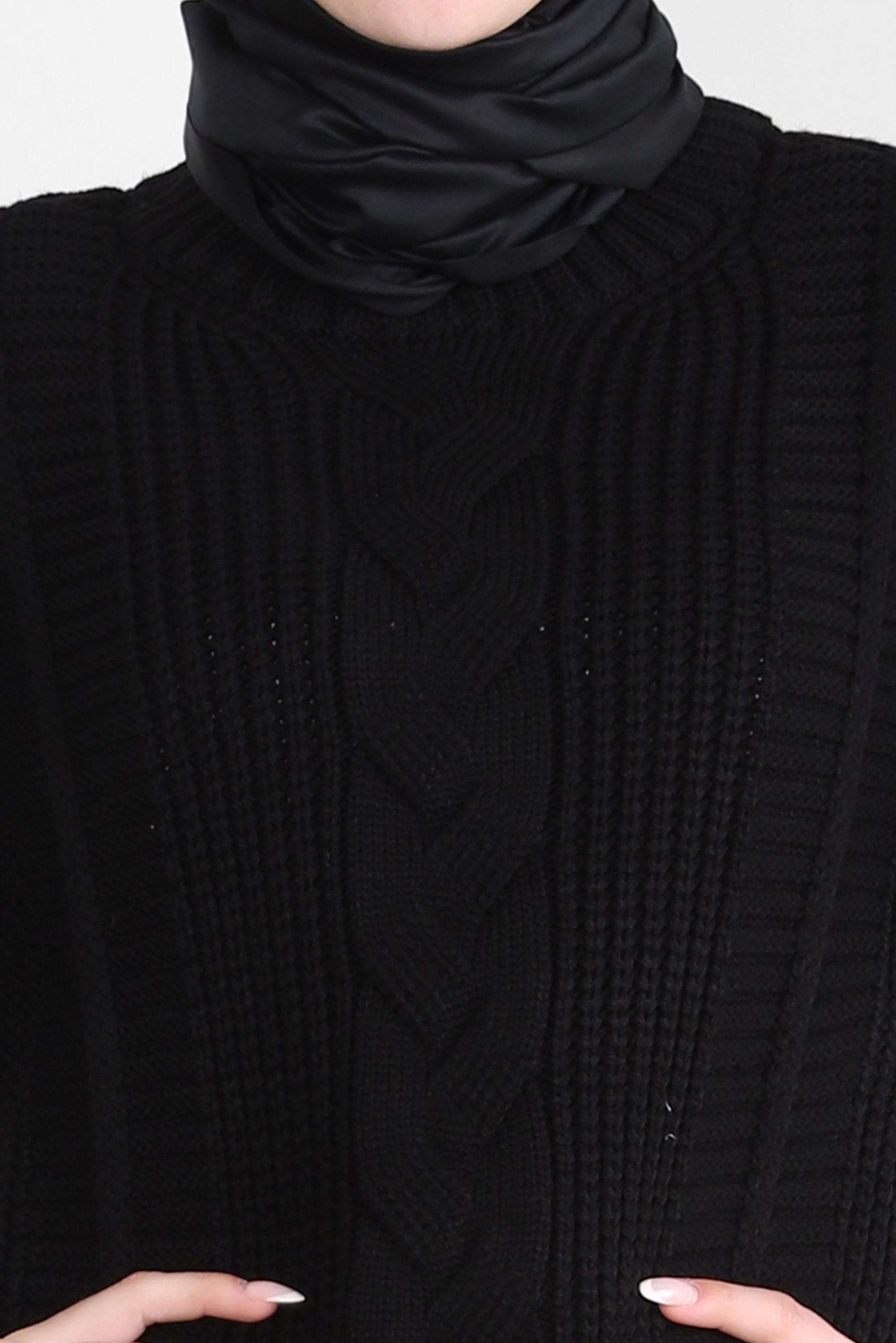 Tesettür giyim SİYAH FIRFIR DETAYLI TRİKO SÜVETER 44030