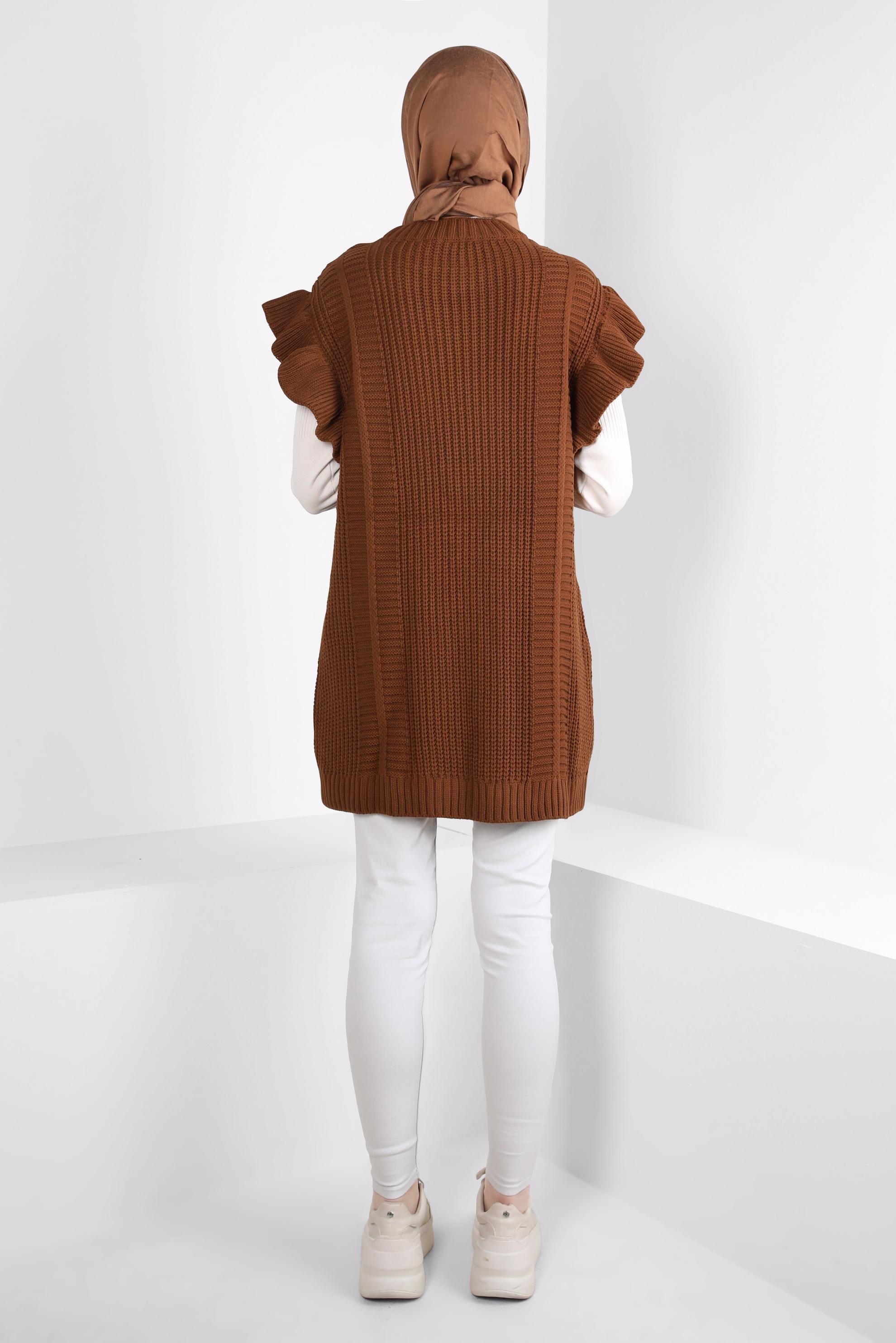 Tesettür giyim TABA FIRFIR DETAYLI TRİKO SÜVETER 44030