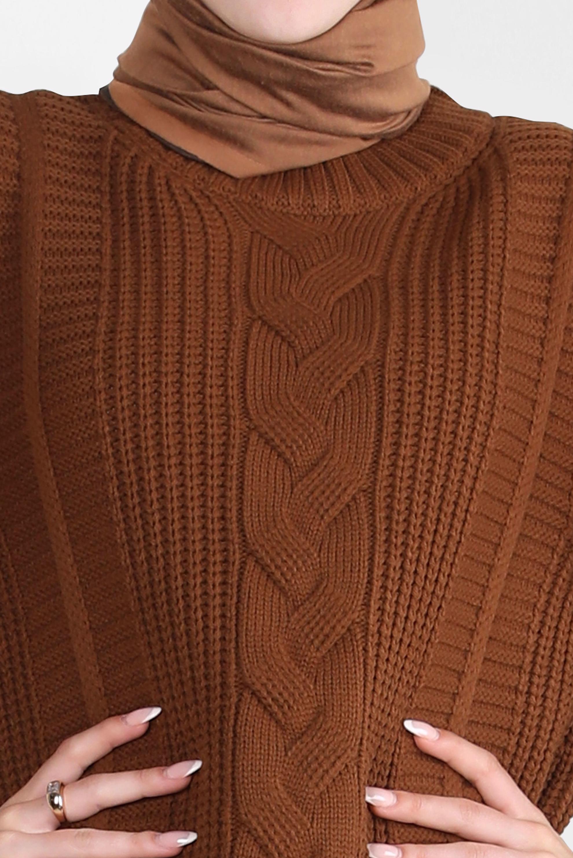 Tesettür giyim TABA FIRFIR DETAYLI TRİKO SÜVETER 44030