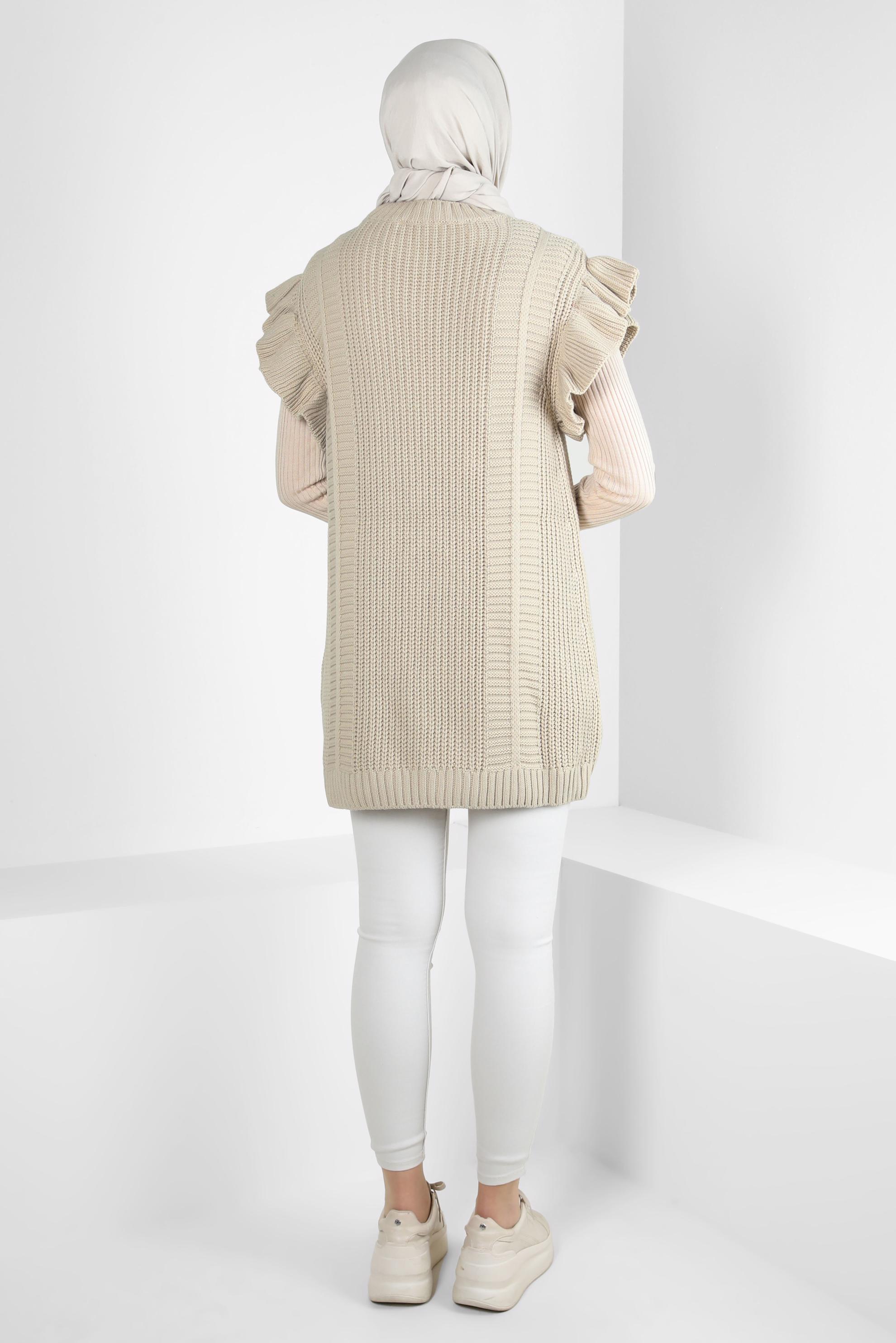 Tesettür giyim BEJ FIRFIR DETAYLI TRİKO SÜVETER 44030